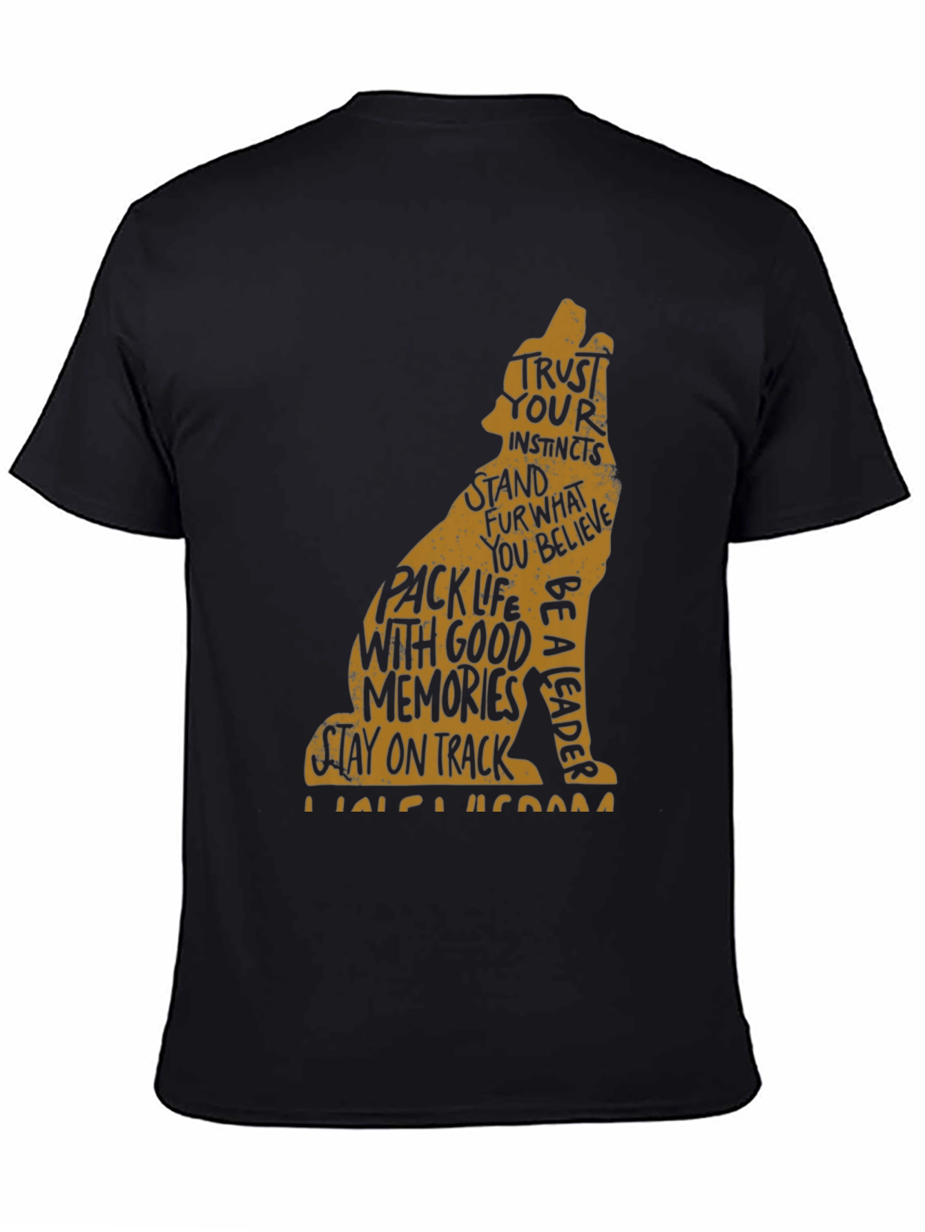 Mens Black T-Shirt with Wolf Graphic and Positive Affirmations