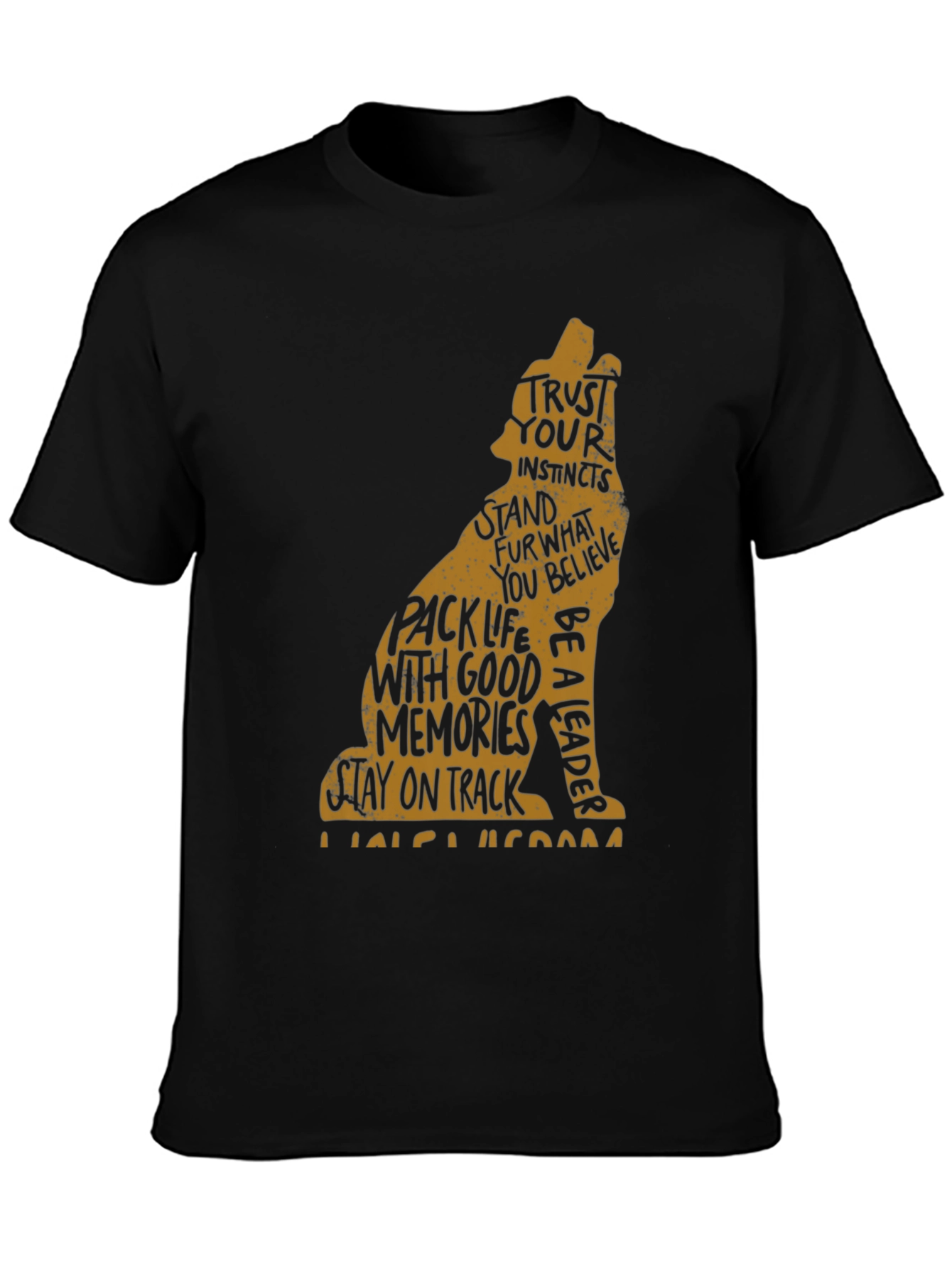 Mens Black T-Shirt with Wolf Graphic and Positive Affirmations