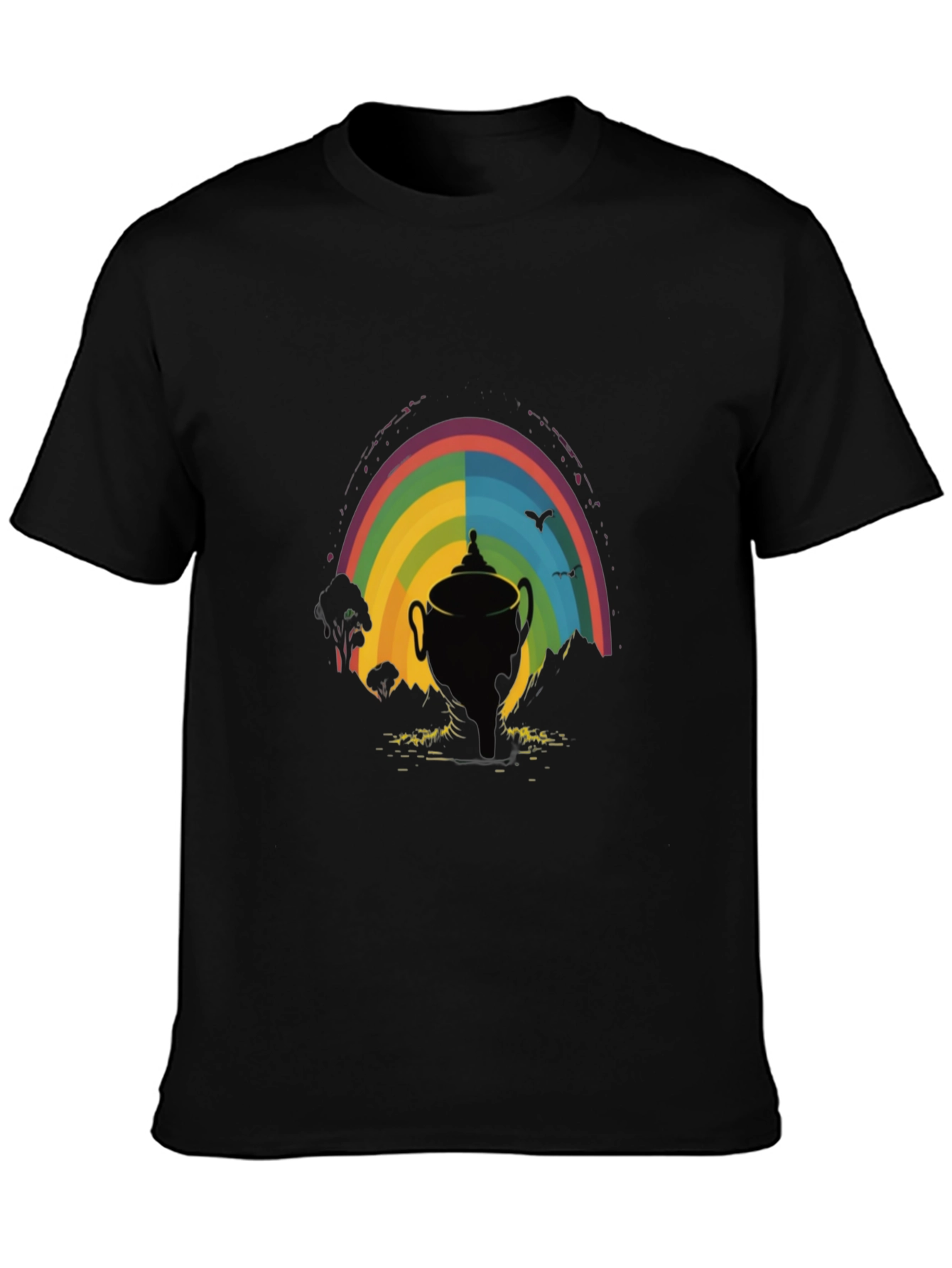 Rainbow Trophy Graphic Tee - Black Cotton Shirt