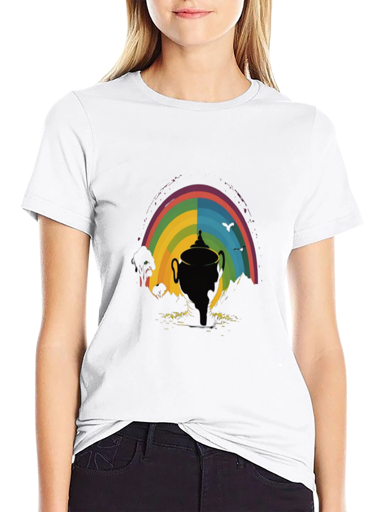 Rainbow Trophy Graphic Tee - Black Cotton Shirt