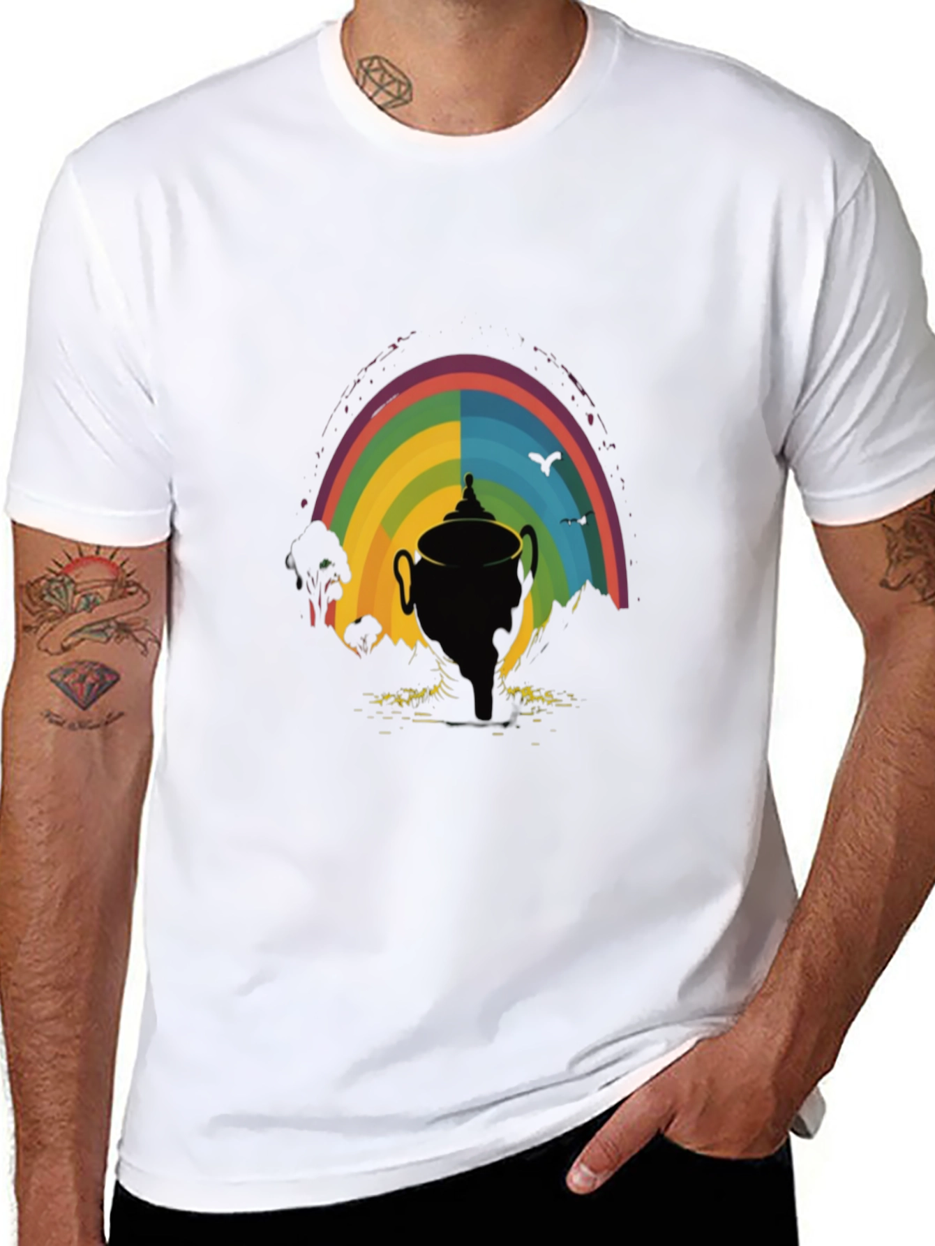 Rainbow Trophy Graphic Tee - Black Cotton Shirt