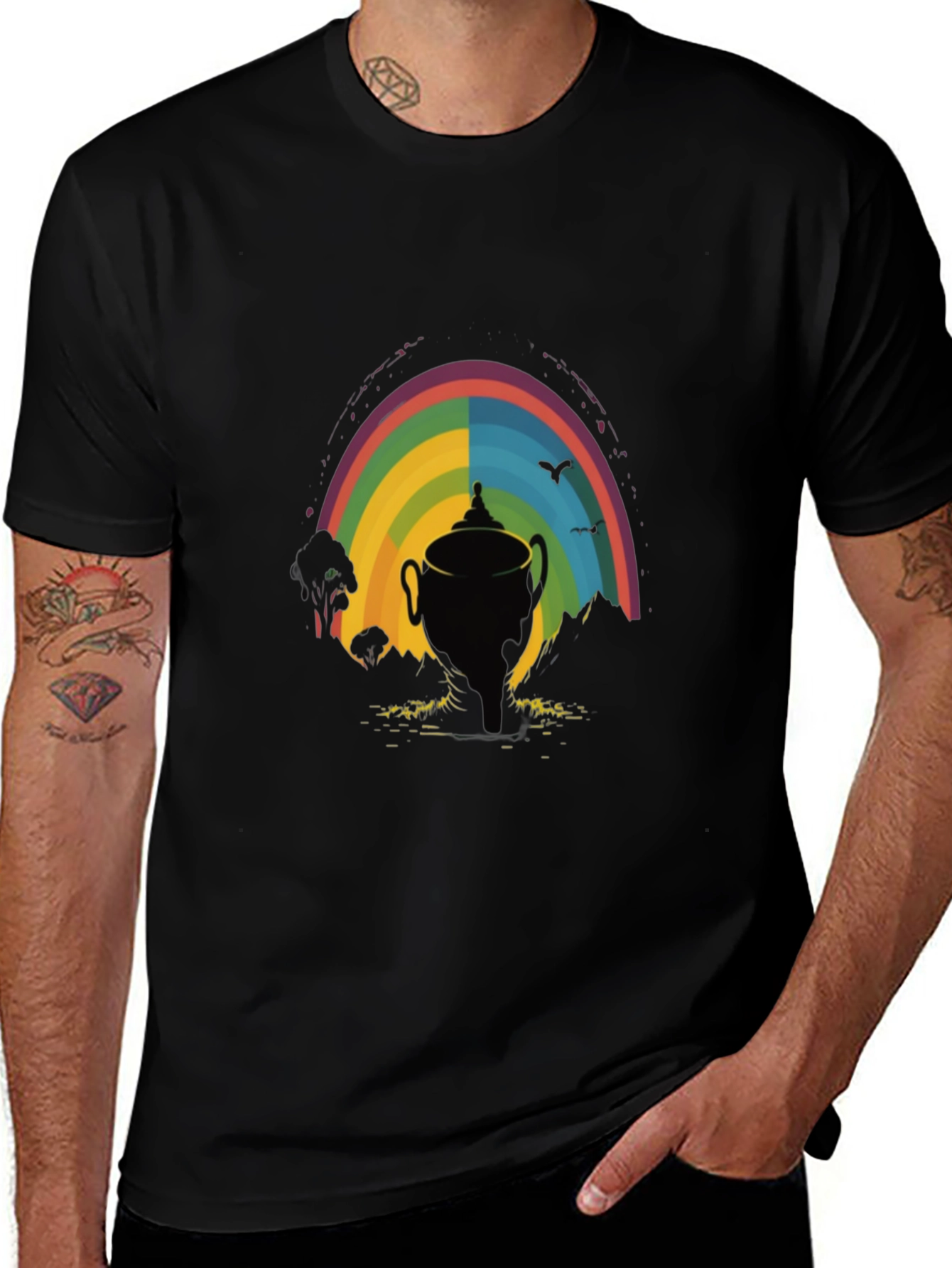 Rainbow Trophy Graphic Tee - Black Cotton Shirt