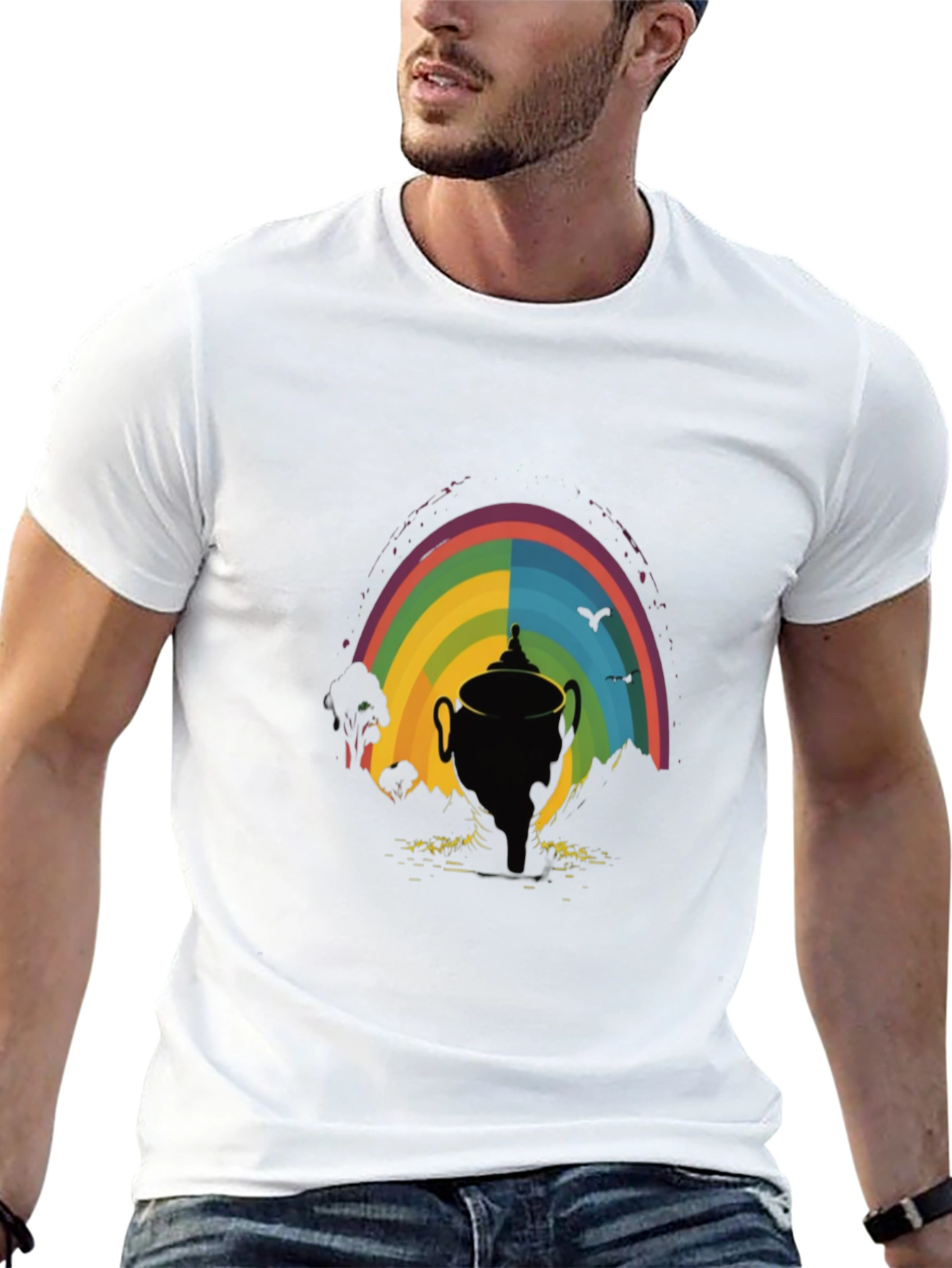 Rainbow Trophy Graphic Tee - Black Cotton Shirt