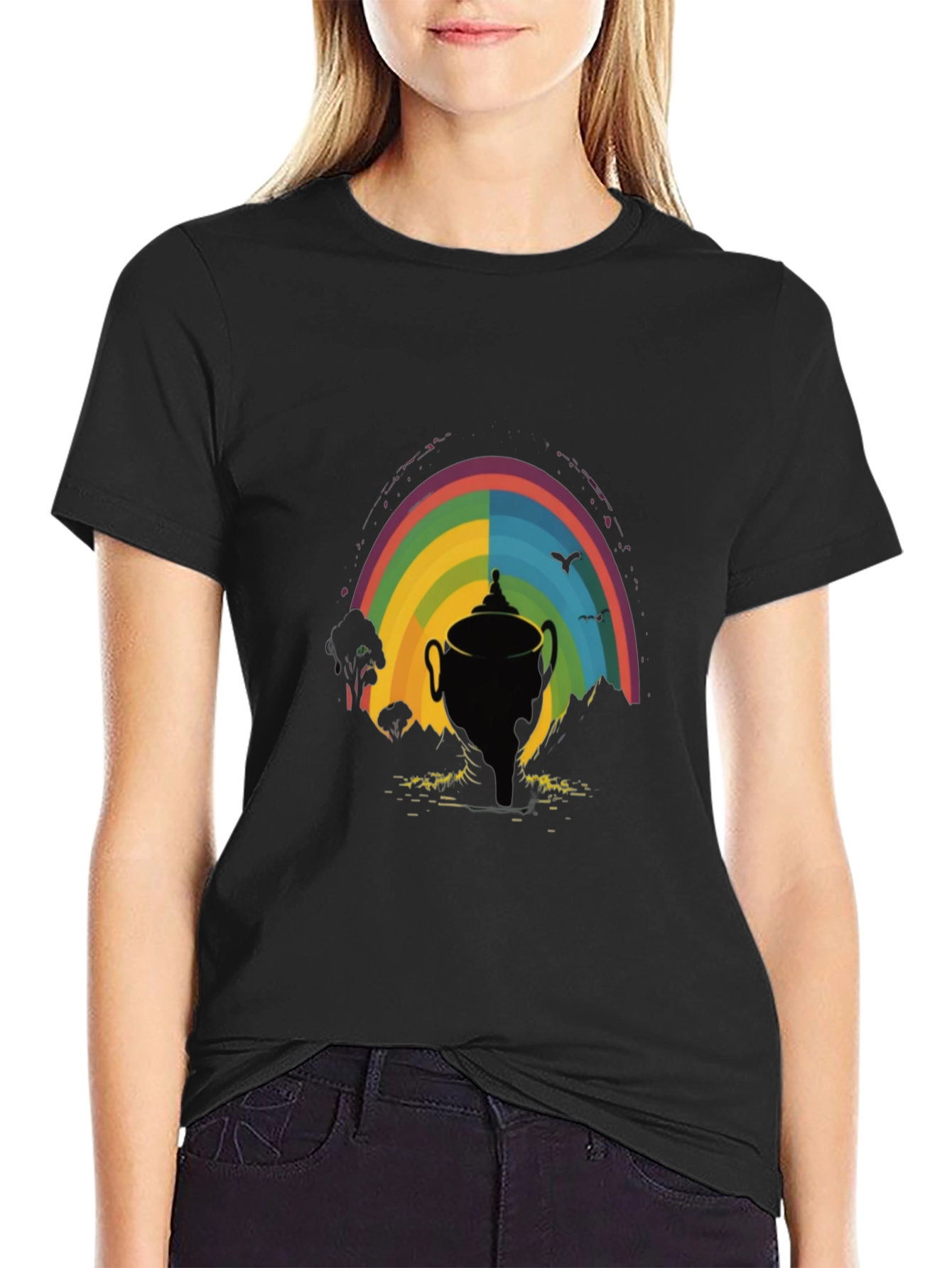 Rainbow Trophy Graphic Tee - Black Cotton Shirt