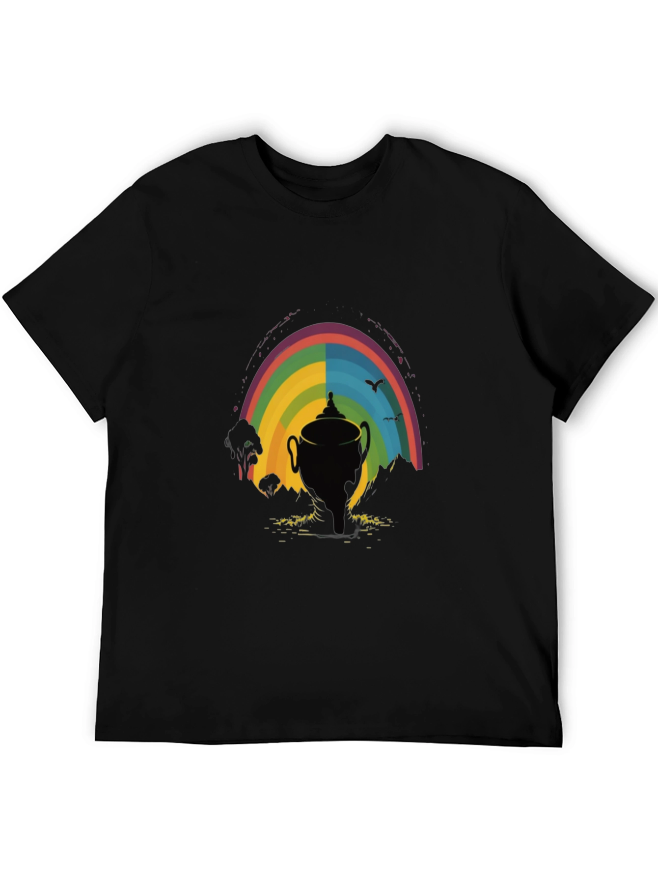 Rainbow Trophy Graphic Tee - Black Cotton Shirt