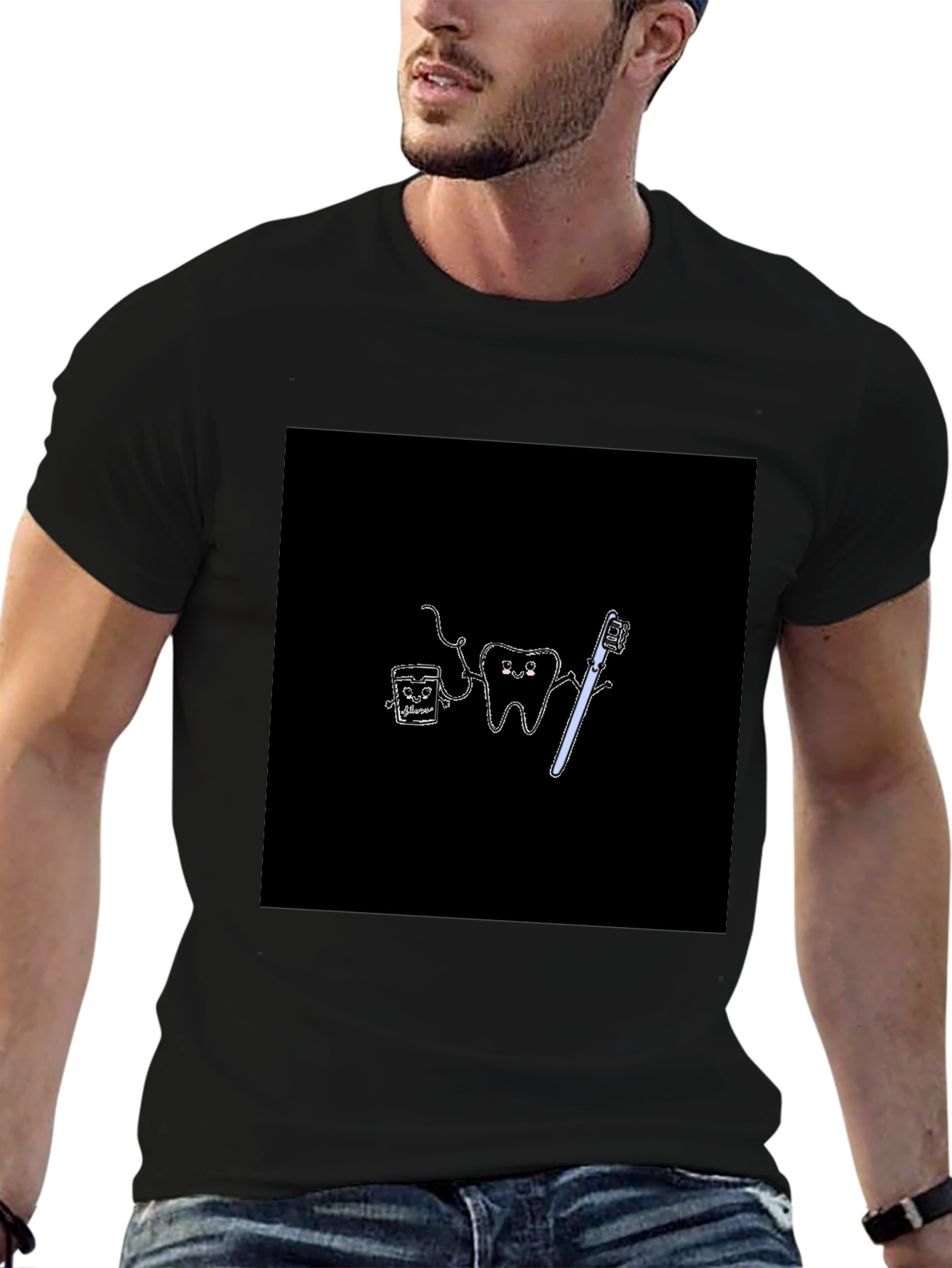 Cute Dental Cartoon Black T-Shirt