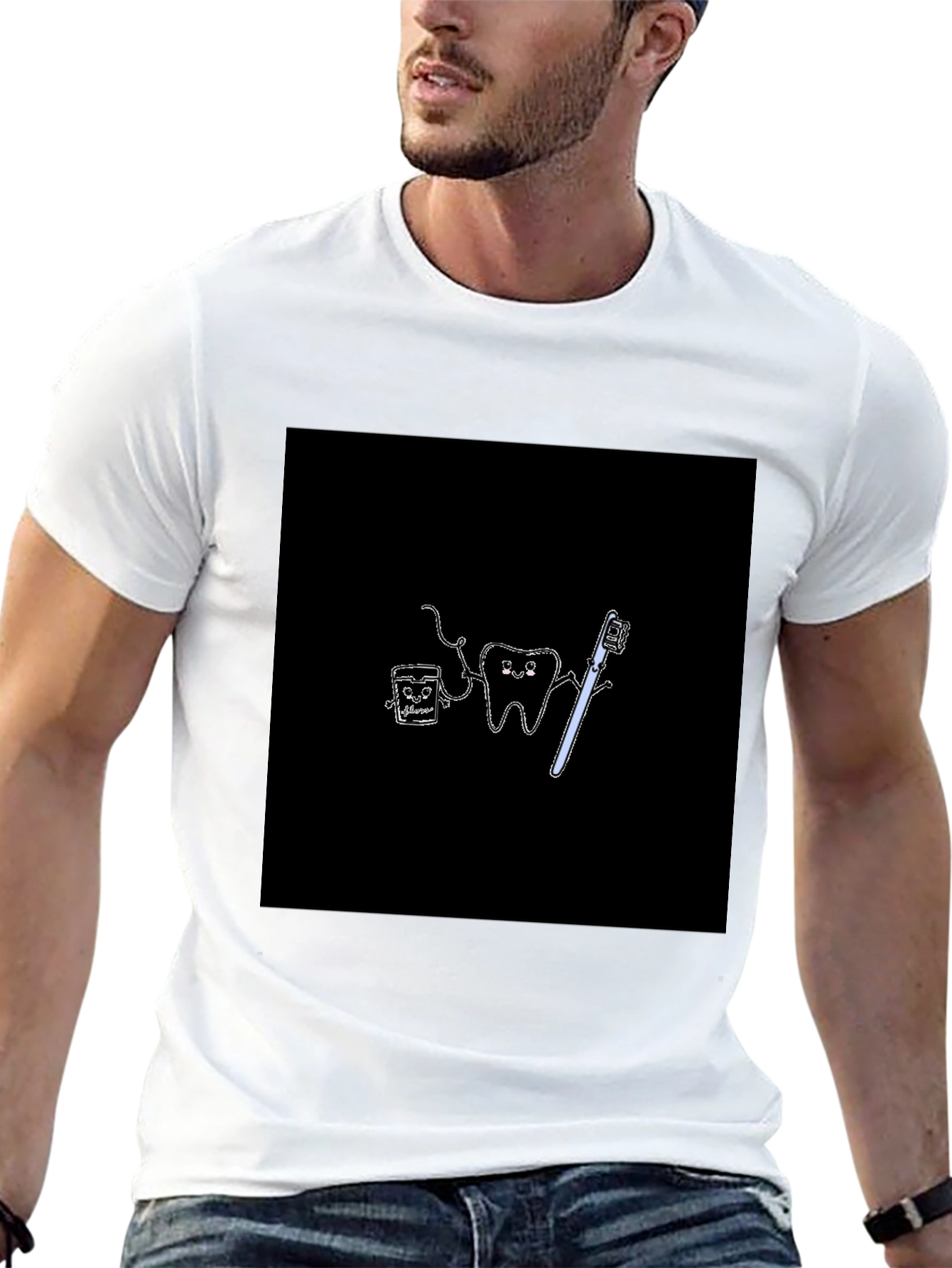 Cute Dental Cartoon Black T-Shirt