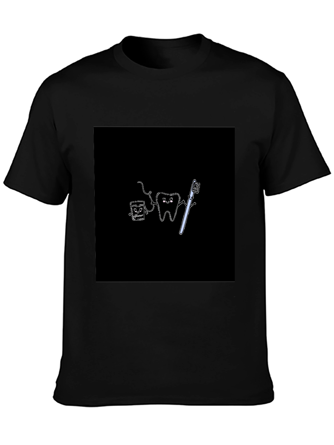 Cute Dental Cartoon Black T-Shirt