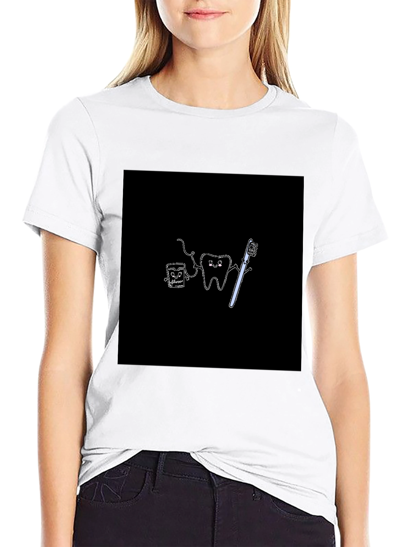 Cute Dental Cartoon Black T-Shirt