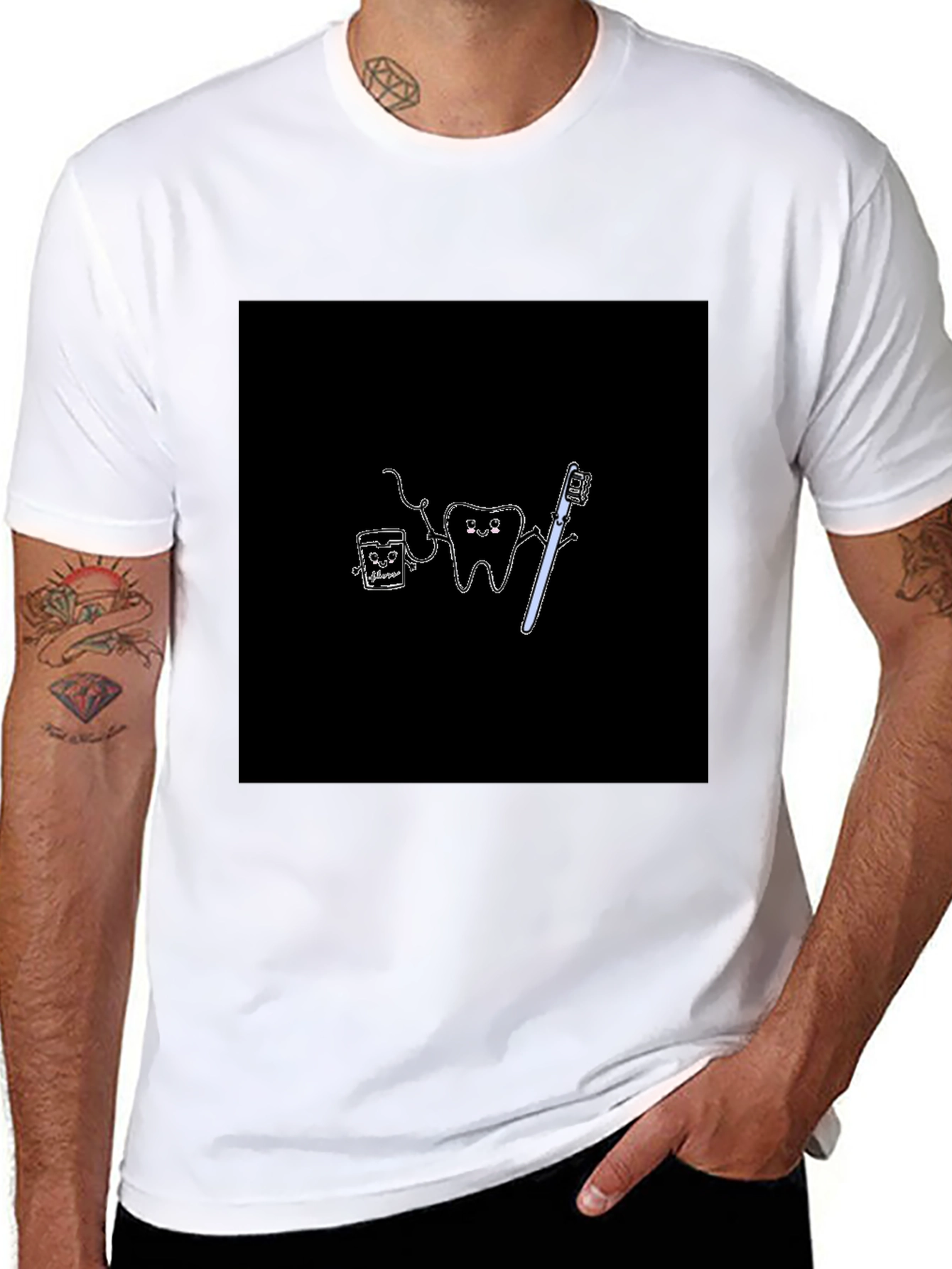 Cute Dental Cartoon Black T-Shirt