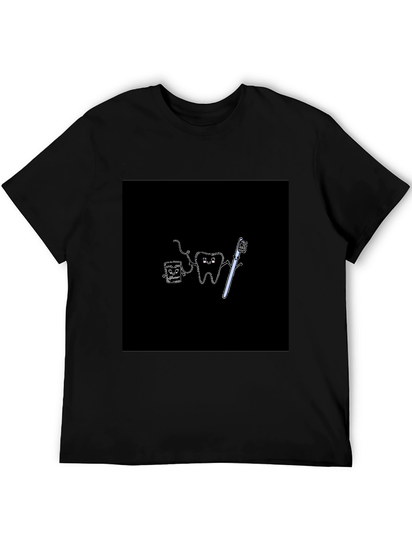 Cute Dental Cartoon Black T-Shirt