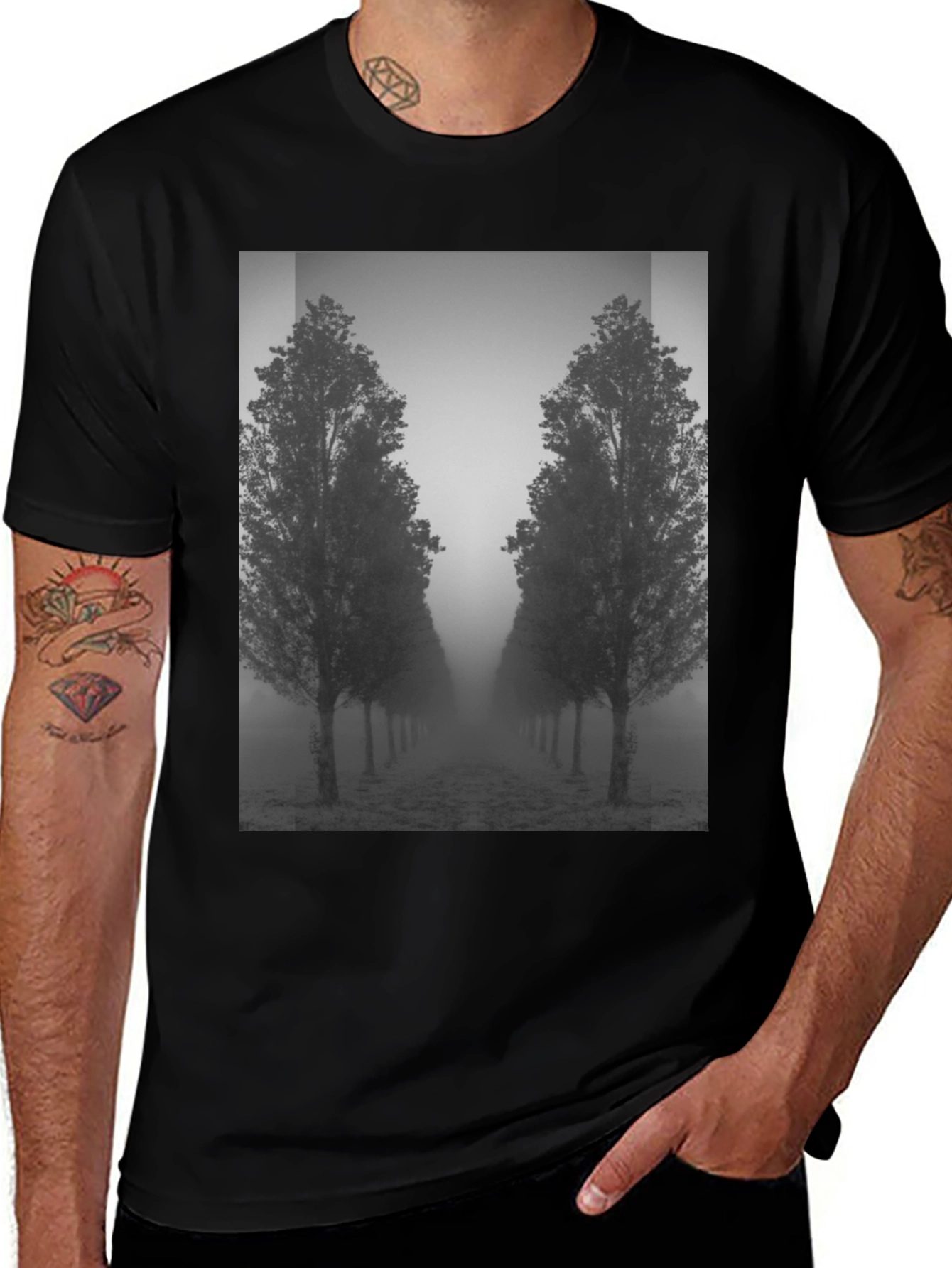 Misty Tree Lane Black T-Shirt