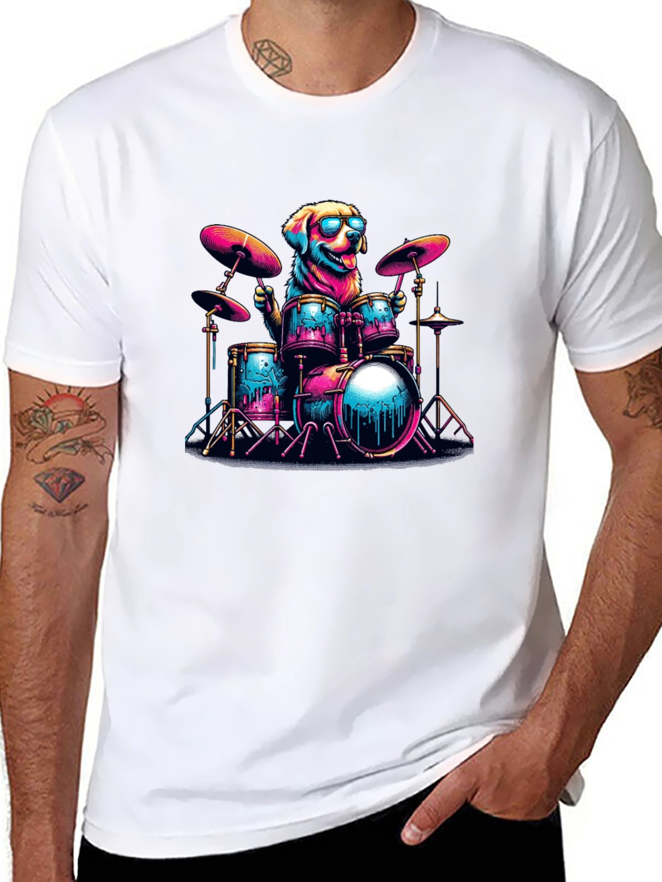 Dog Drummer T-Shirt - Cool Canine Musician