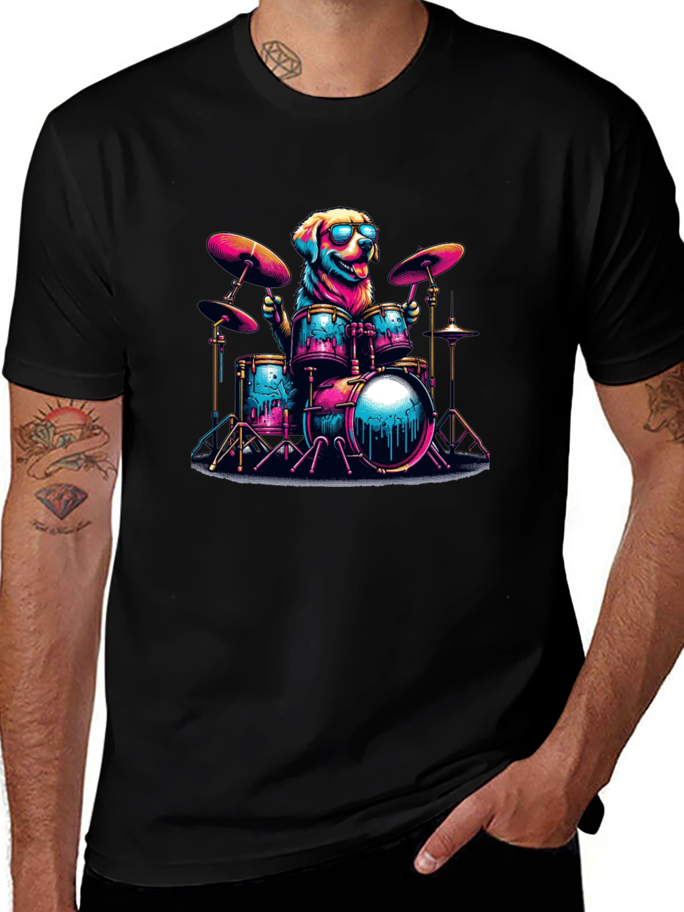 Dog Drummer T-Shirt - Cool Canine Musician