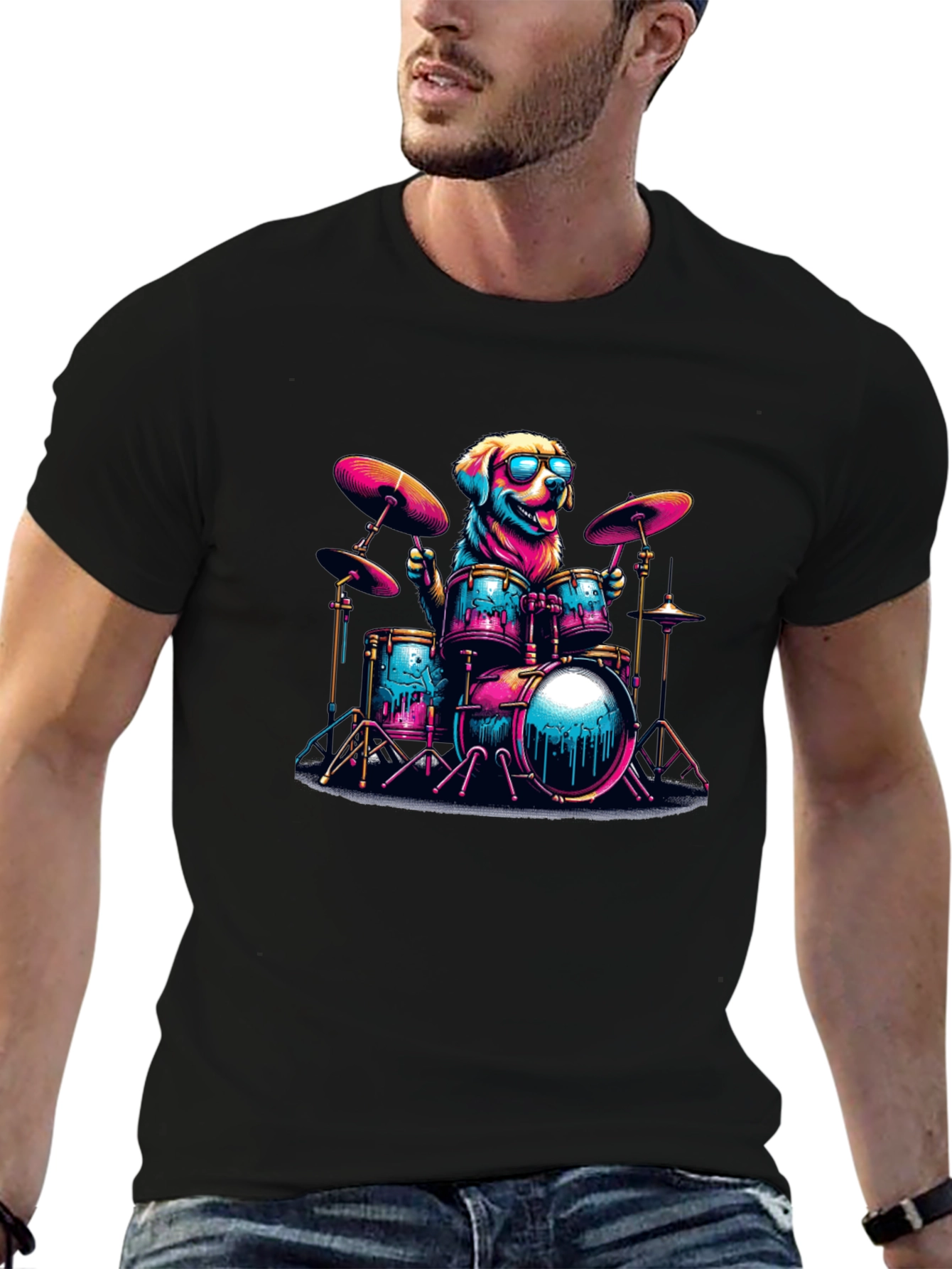 Dog Drummer T-Shirt - Cool Canine Musician