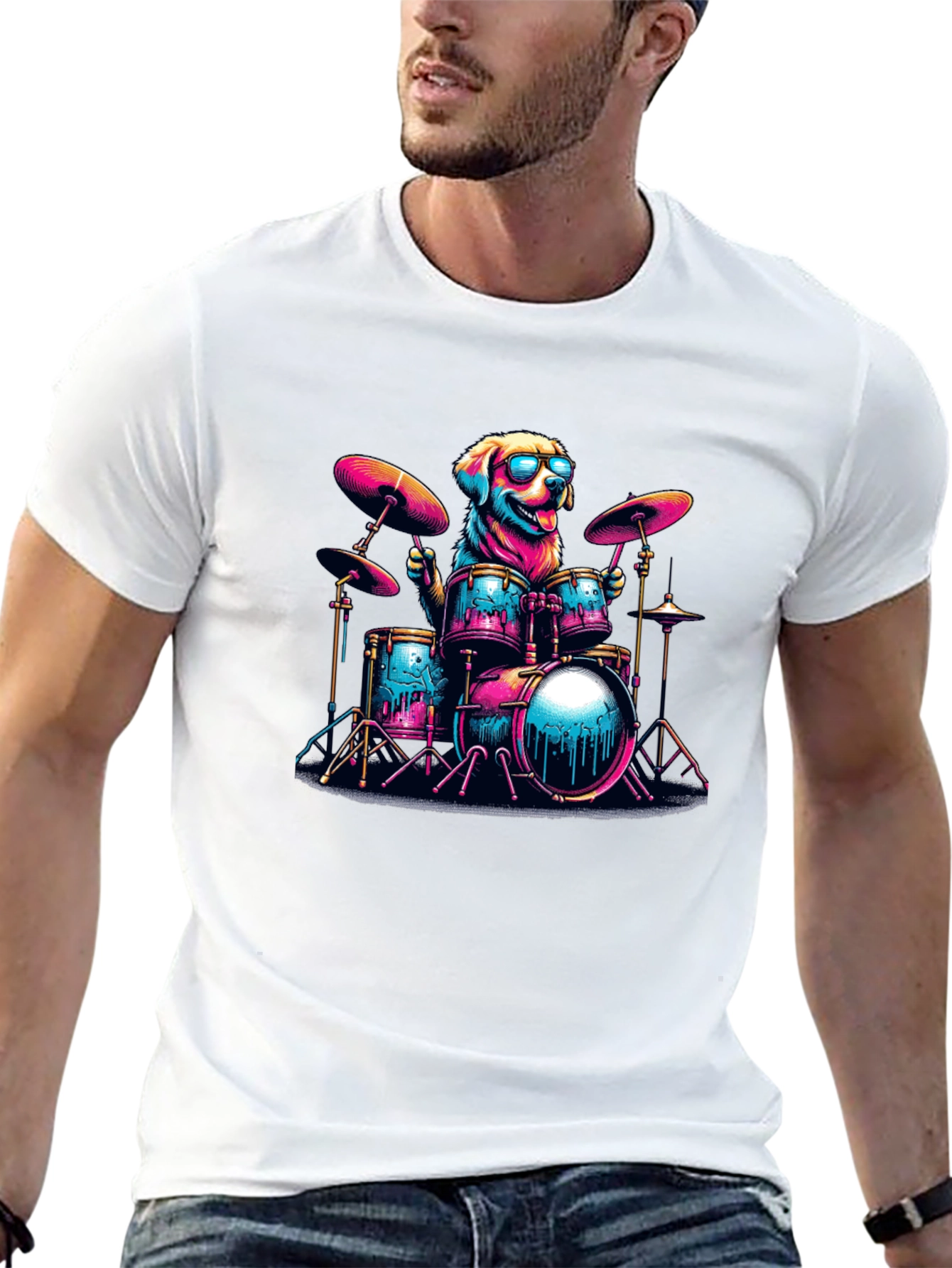 Dog Drummer T-Shirt - Cool Canine Musician