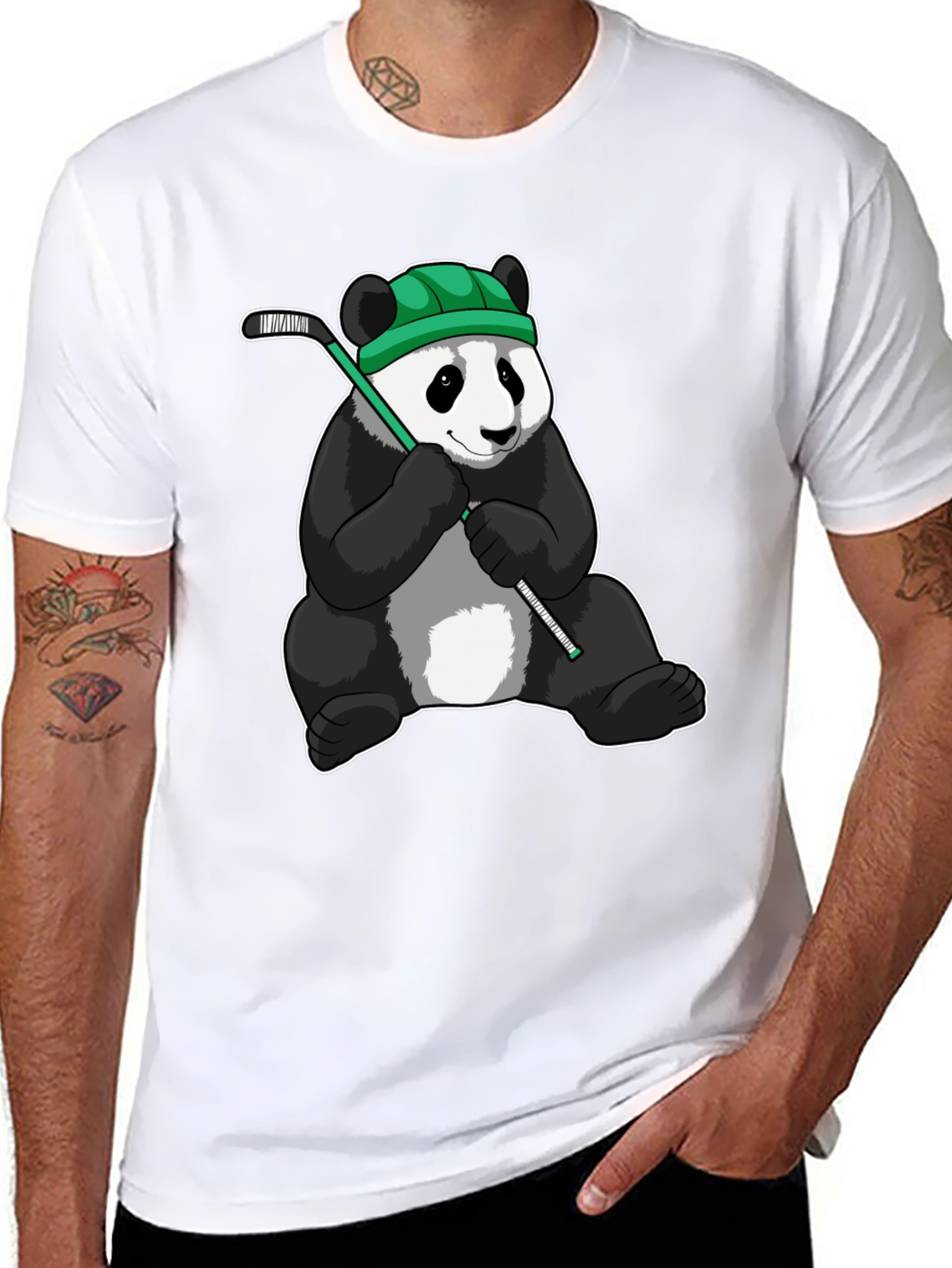 Panda Hockey Player Graphic T-Shirt