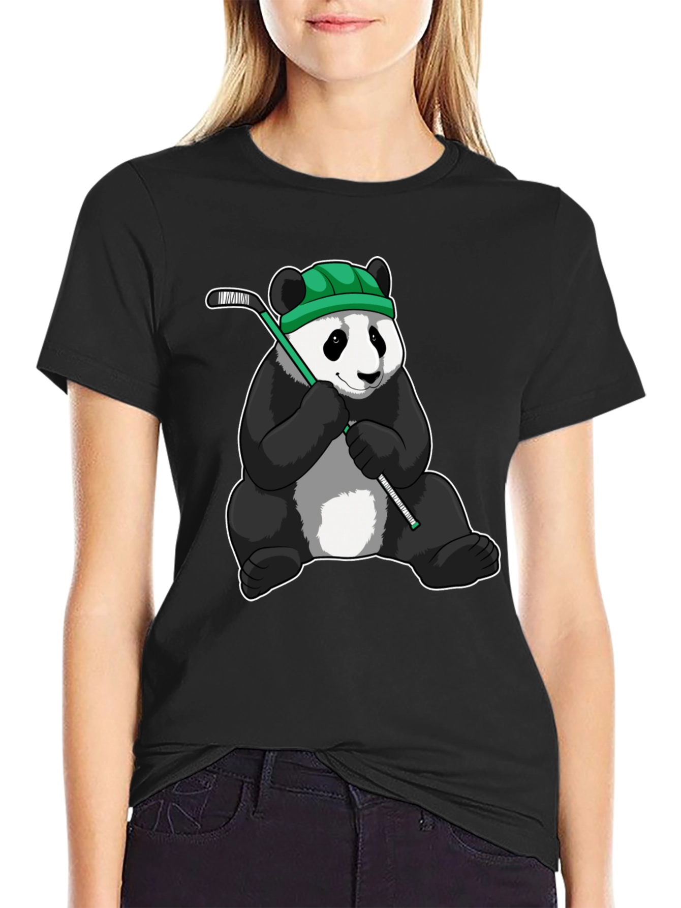 Panda Hockey Player Graphic T-Shirt