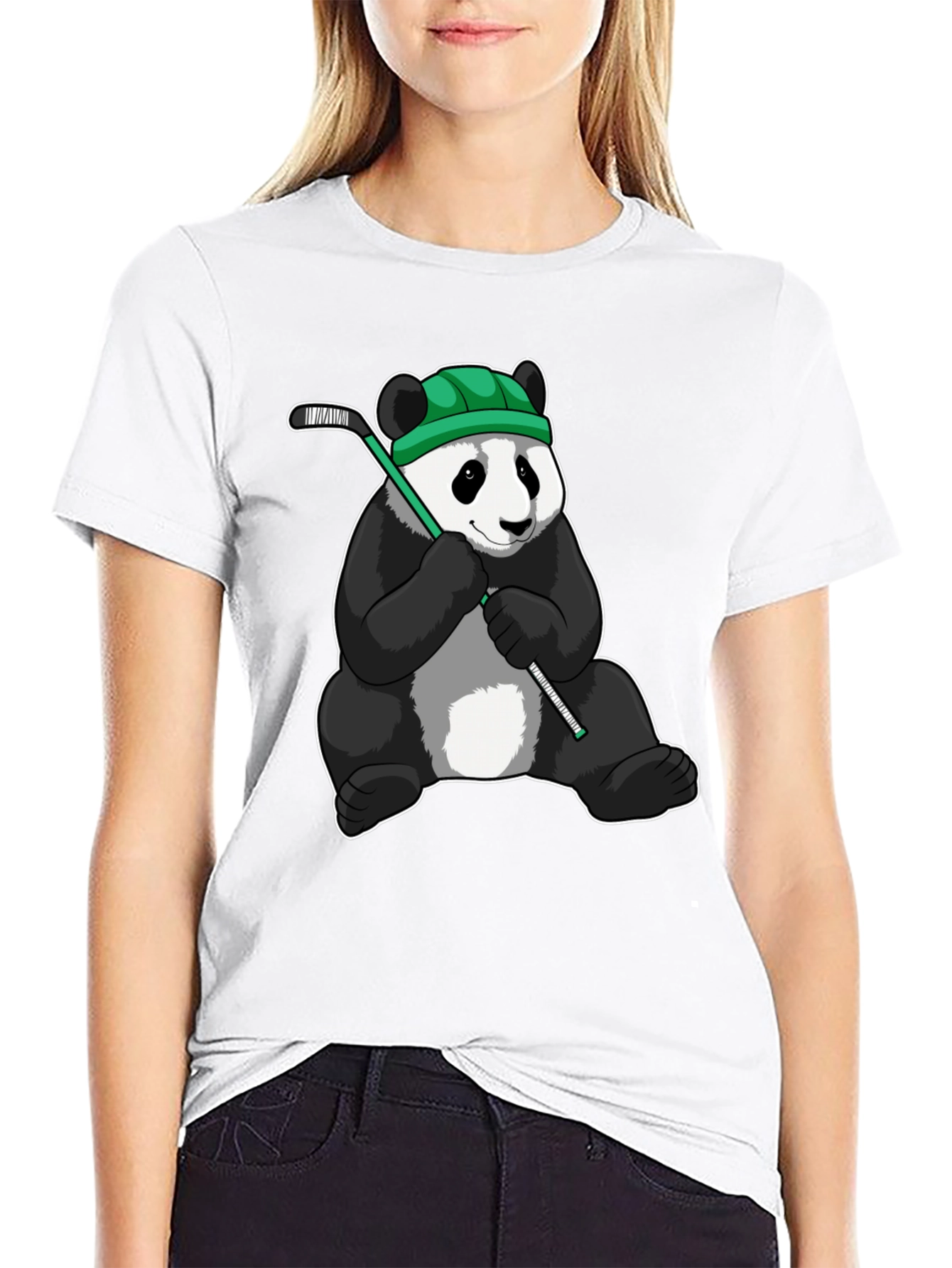Panda Hockey Player Graphic T-Shirt