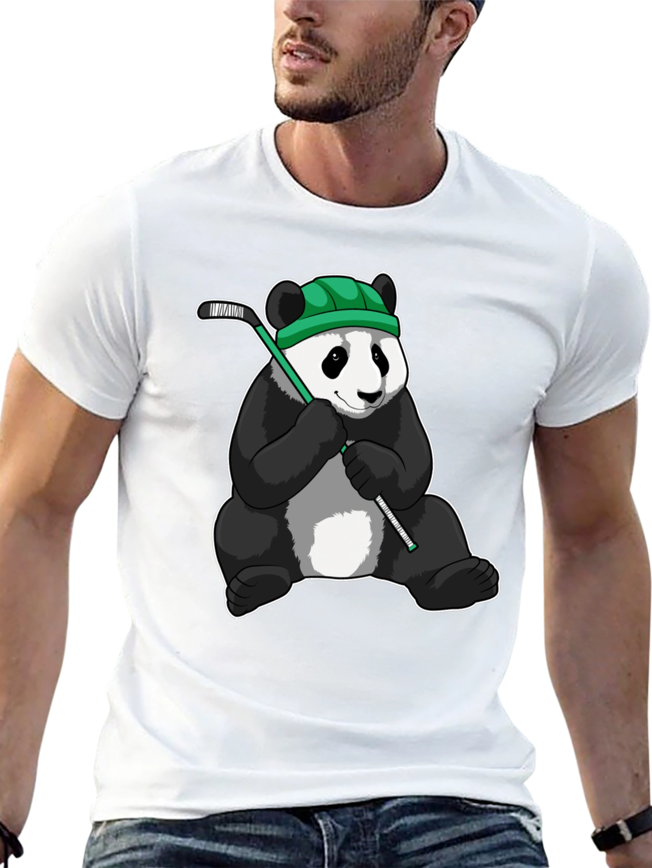 Panda Hockey Player Graphic T-Shirt