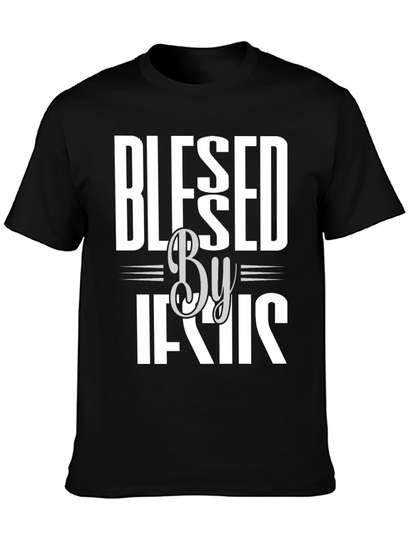 Blessed By Jesus Graphic T-Shirt - Black Cotton Blend