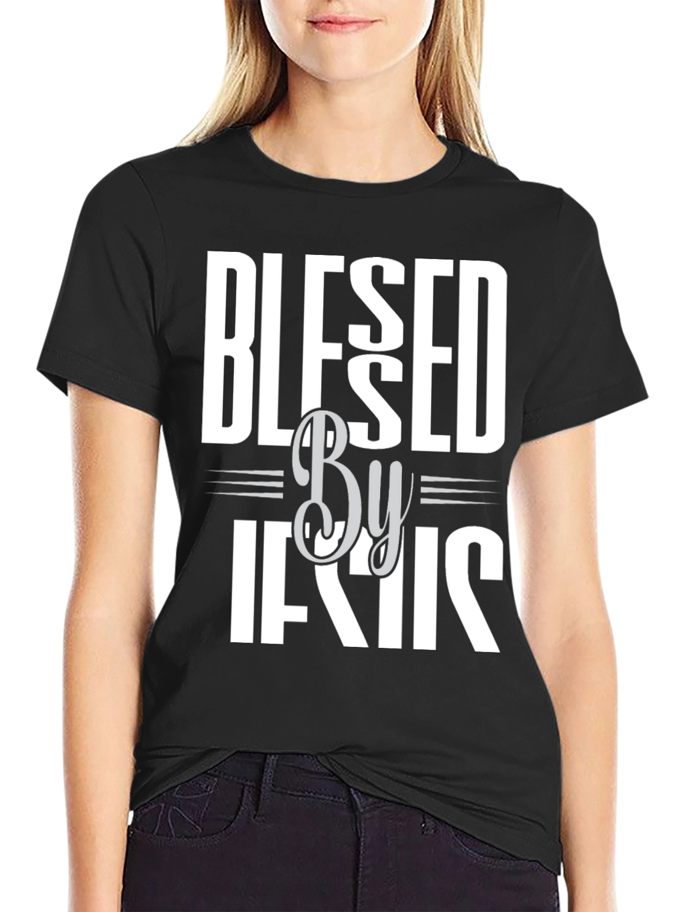 Blessed By Jesus Graphic T-Shirt - Black Cotton Blend