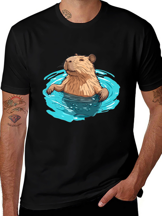 Capybara in Water Black T-Shirt
