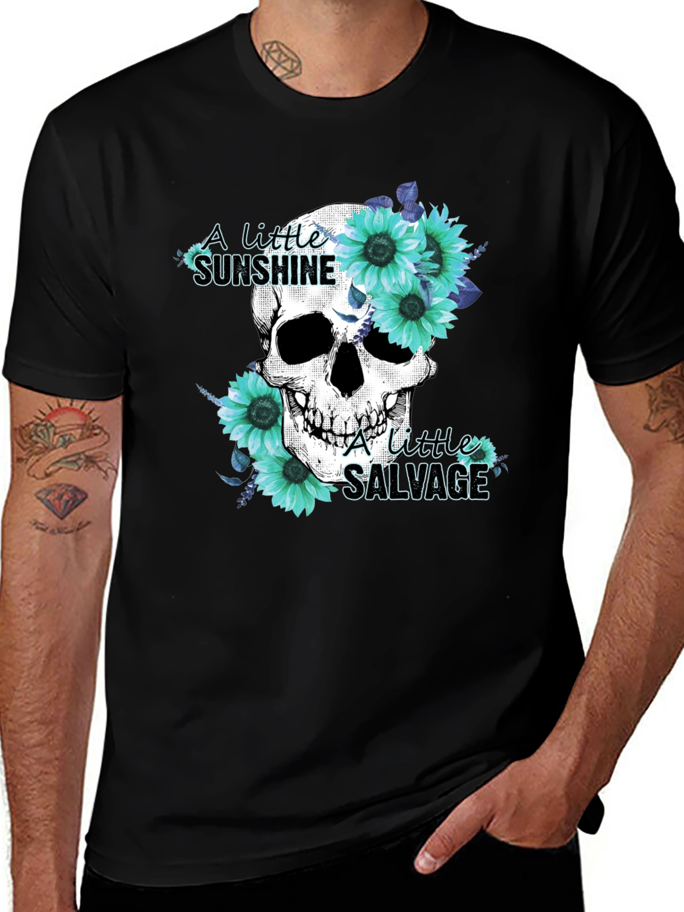 Skull & Sunflower Graphic Tee - Sunshine Salvage Design