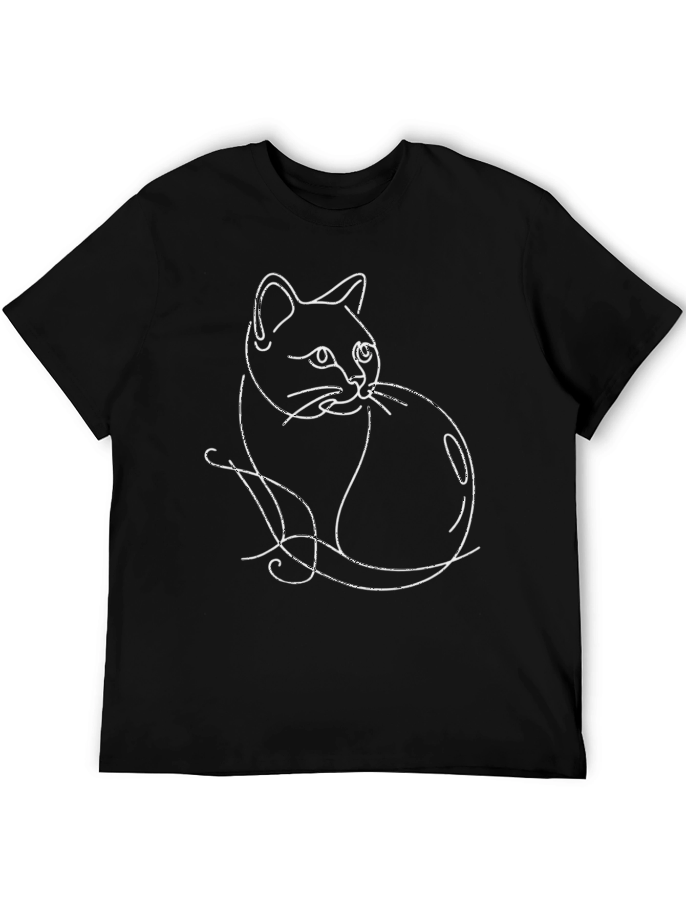 Minimalist Cat Line Art Black T-Shirt