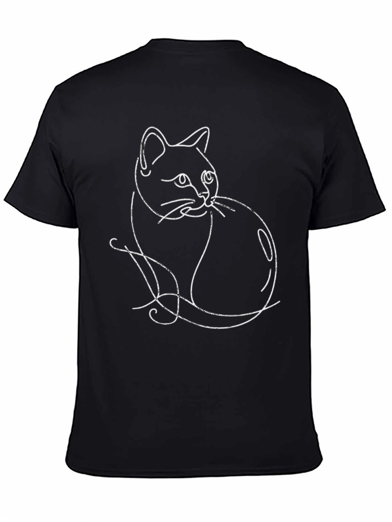 Minimalist Cat Line Art Black T-Shirt