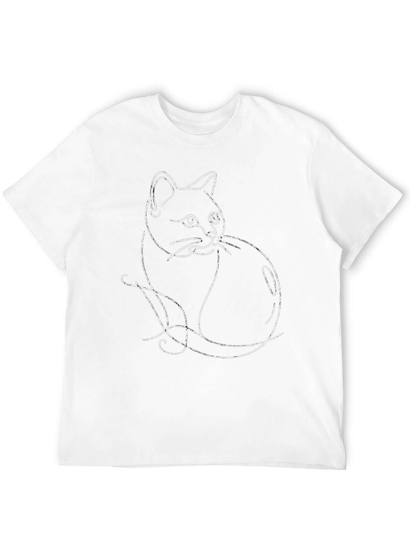 Minimalist Cat Line Art Black T-Shirt