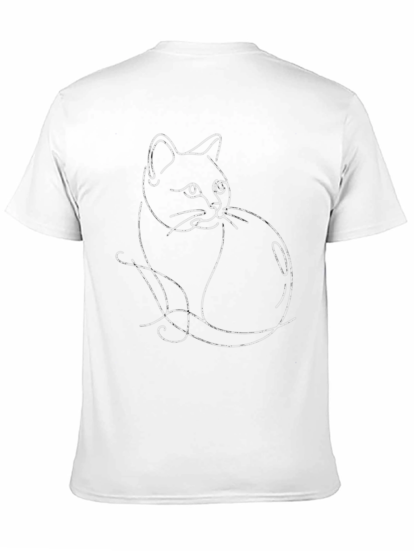 Minimalist Cat Line Art Black T-Shirt