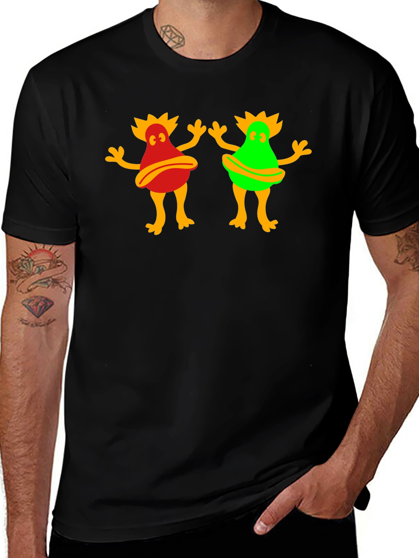 Funky Cartoon Character Graphic Tee - Black