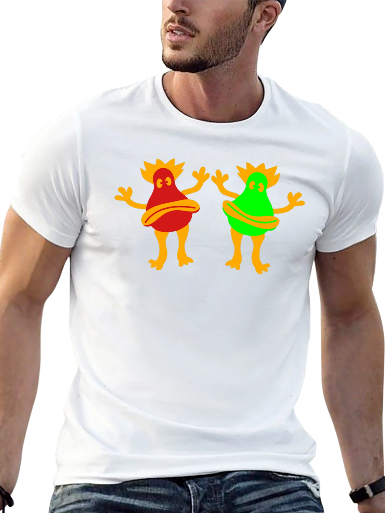 Funky Cartoon Character Graphic Tee - Black