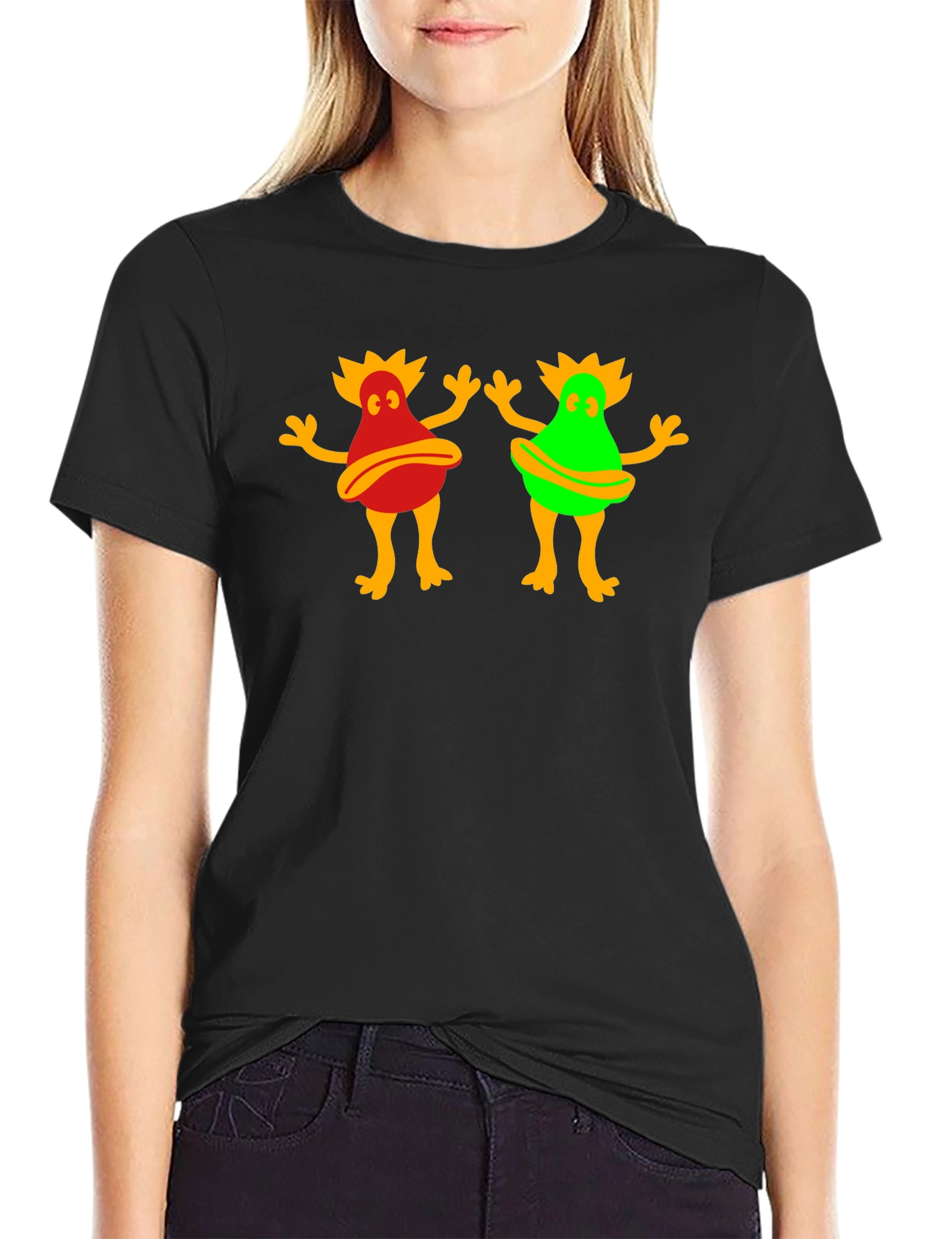Funky Cartoon Character Graphic Tee - Black