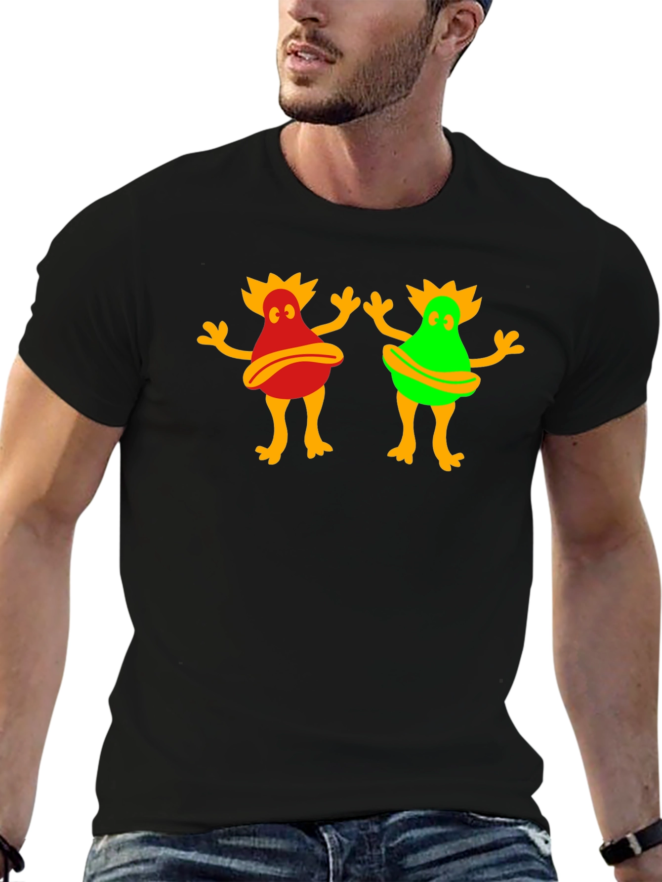 Funky Cartoon Character Graphic Tee - Black