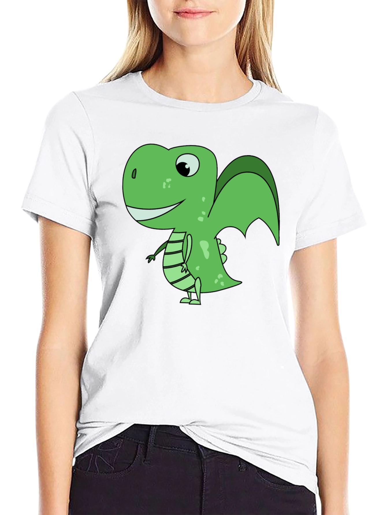 Cartoon Dinosaur Graphic T-Shirt - Black