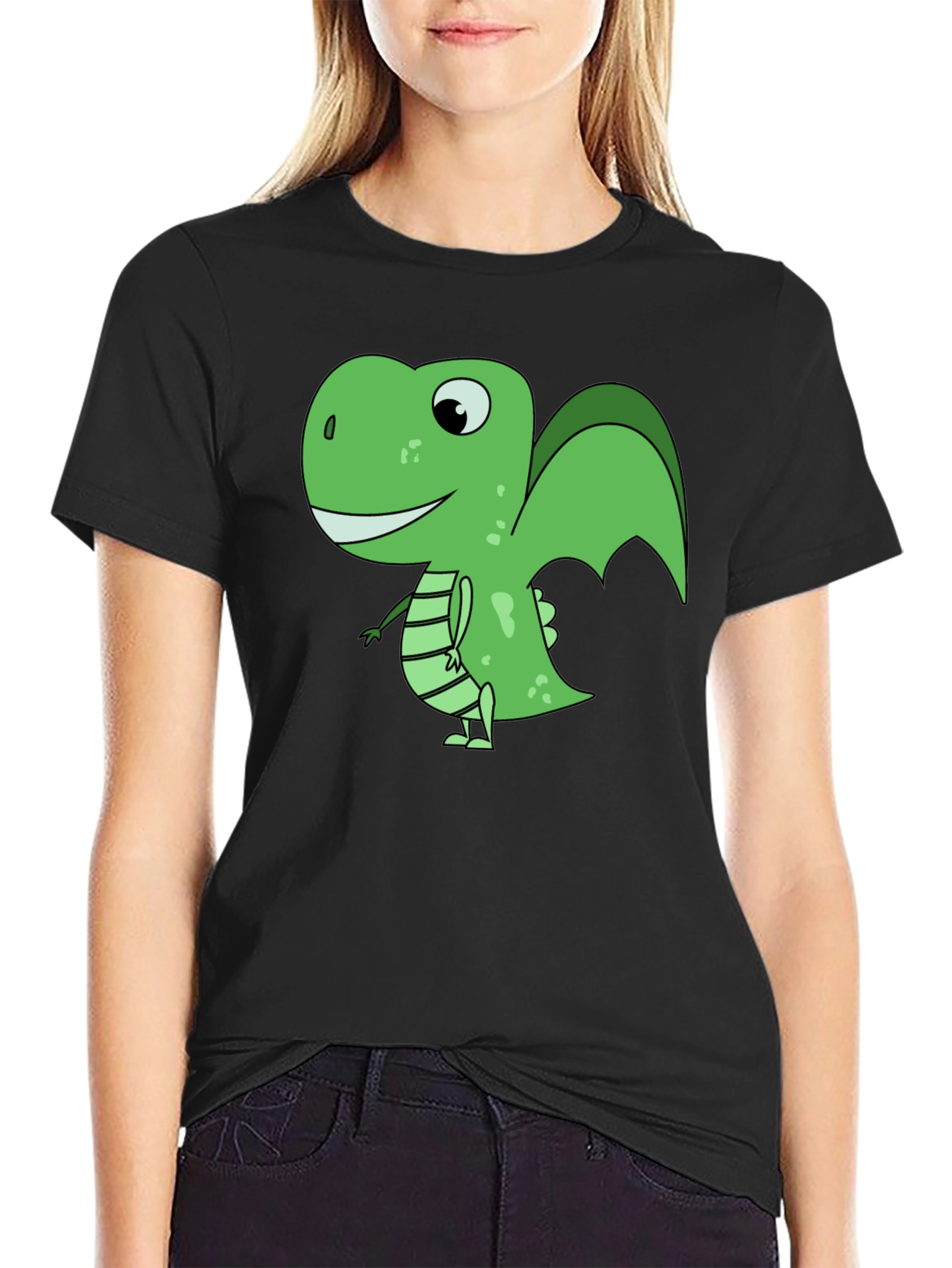 Cartoon Dinosaur Graphic T-Shirt - Black