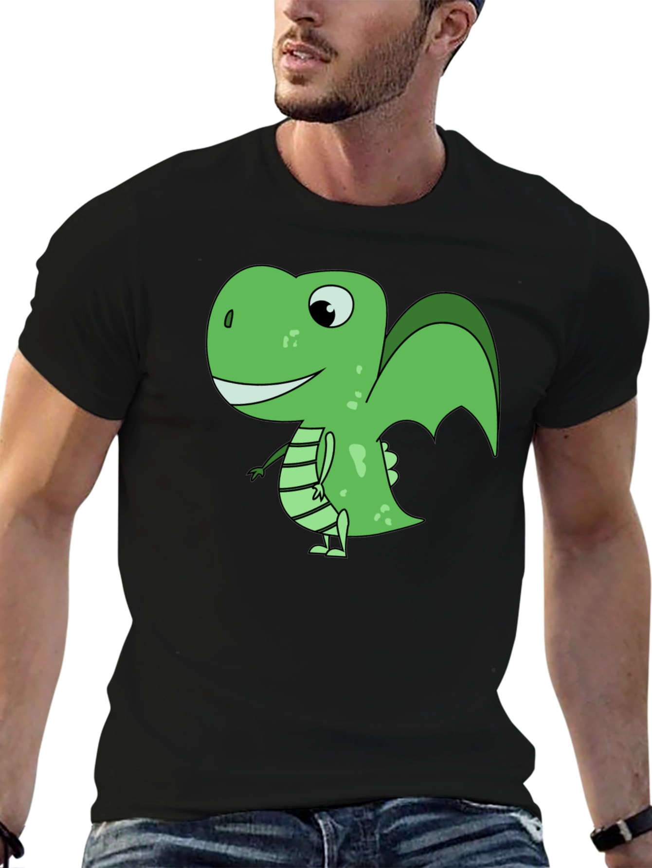 Cartoon Dinosaur Graphic T-Shirt - Black