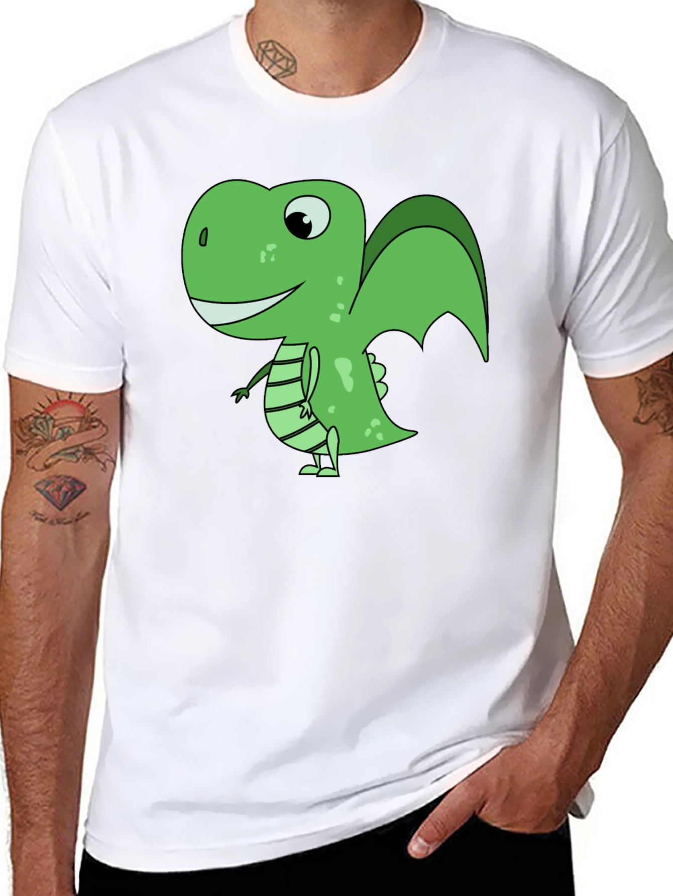 Cartoon Dinosaur Graphic T-Shirt - Black