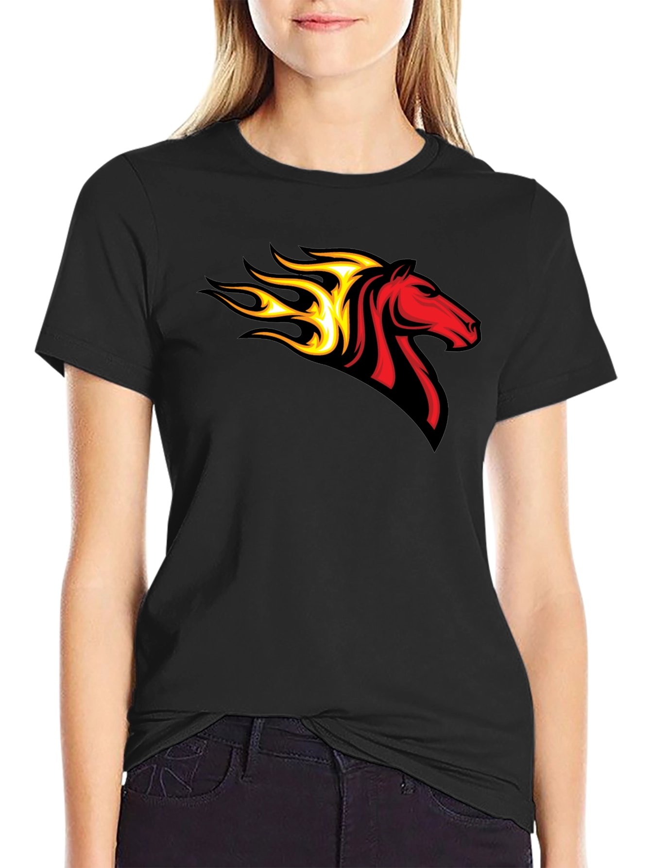 Flaming Horse Graphic Tee - Black