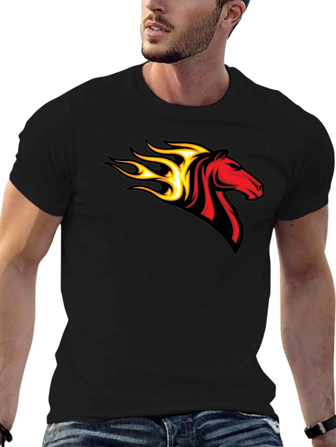 Flaming Horse Graphic Tee - Black