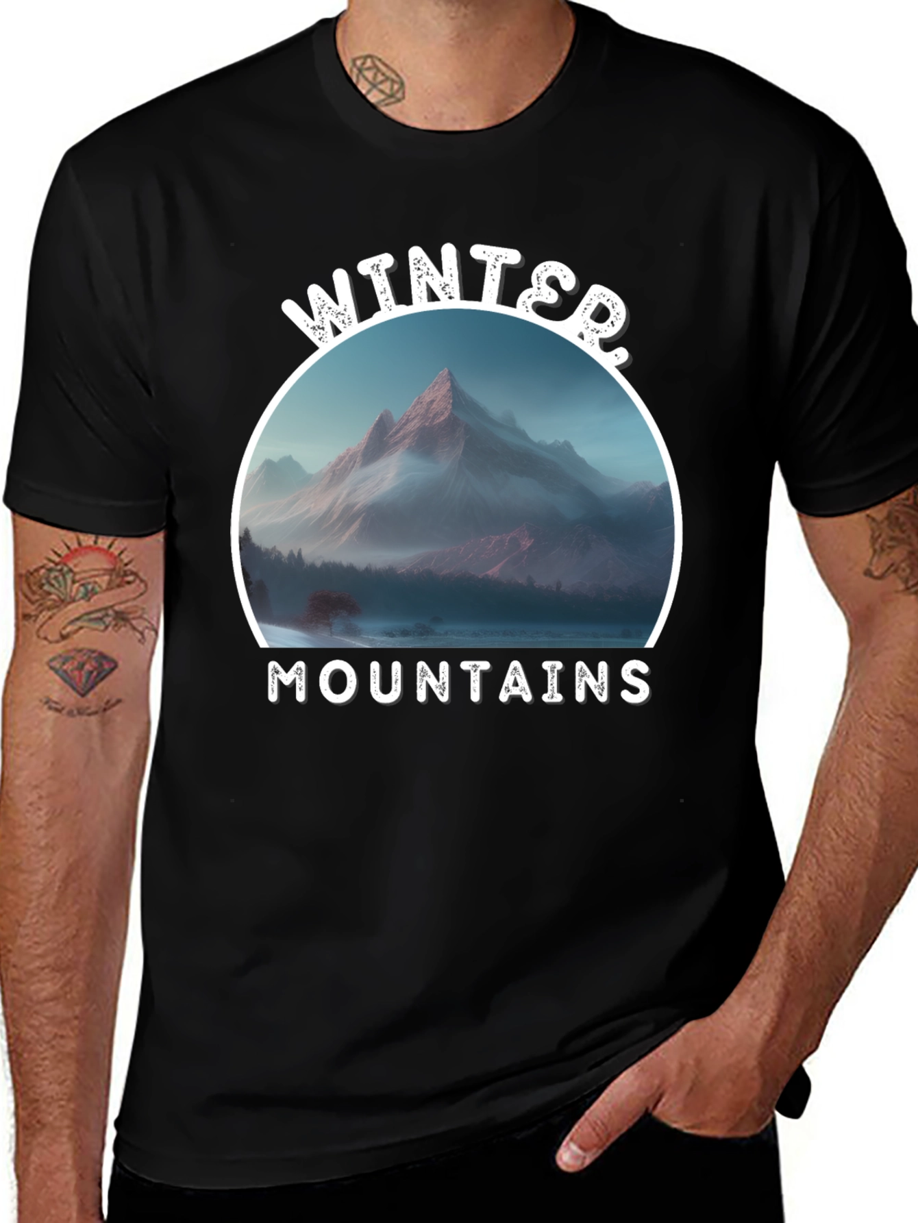 Winter Mountains Graphic Black T-Shirt