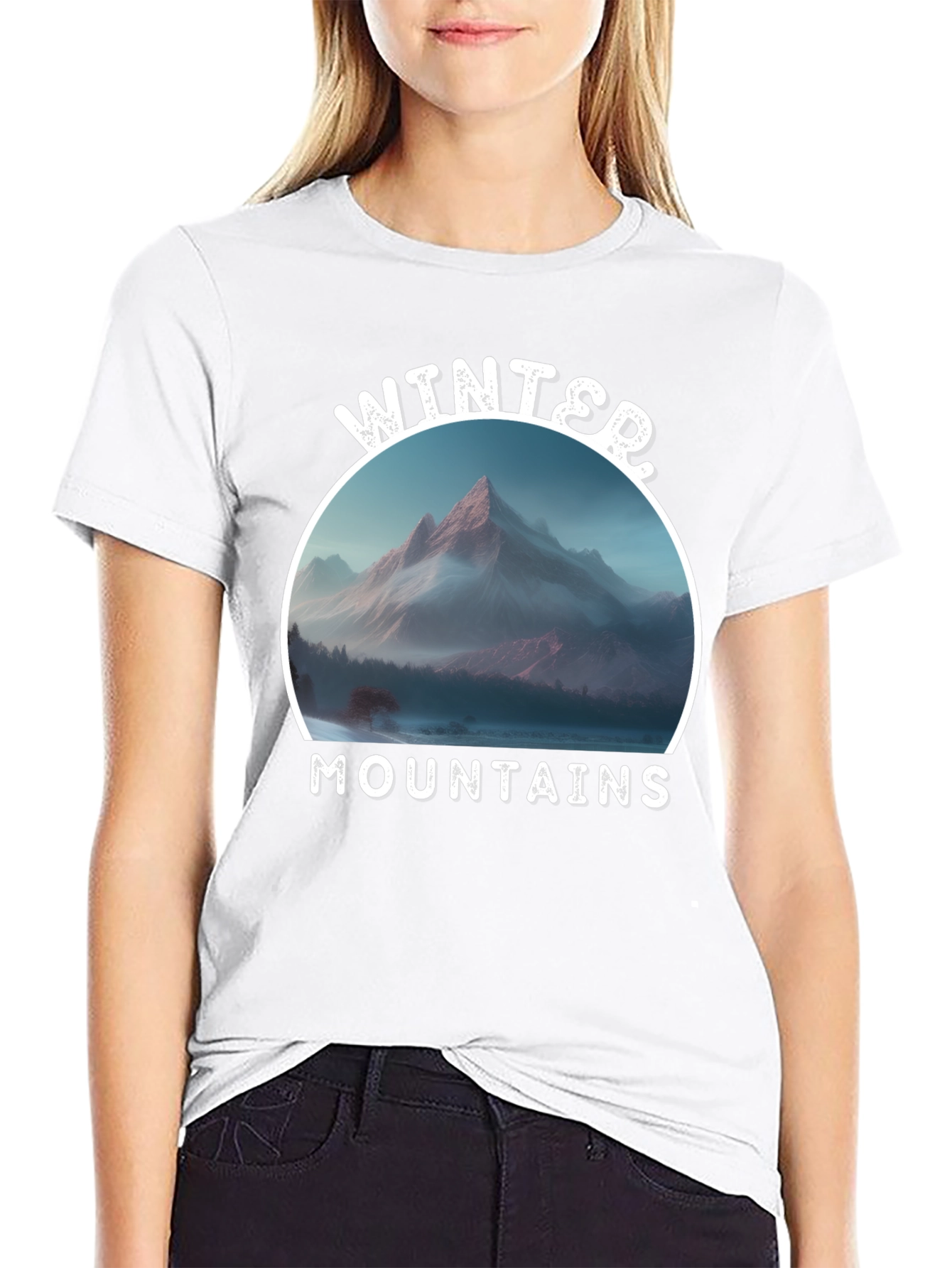 Winter Mountains Graphic Black T-Shirt