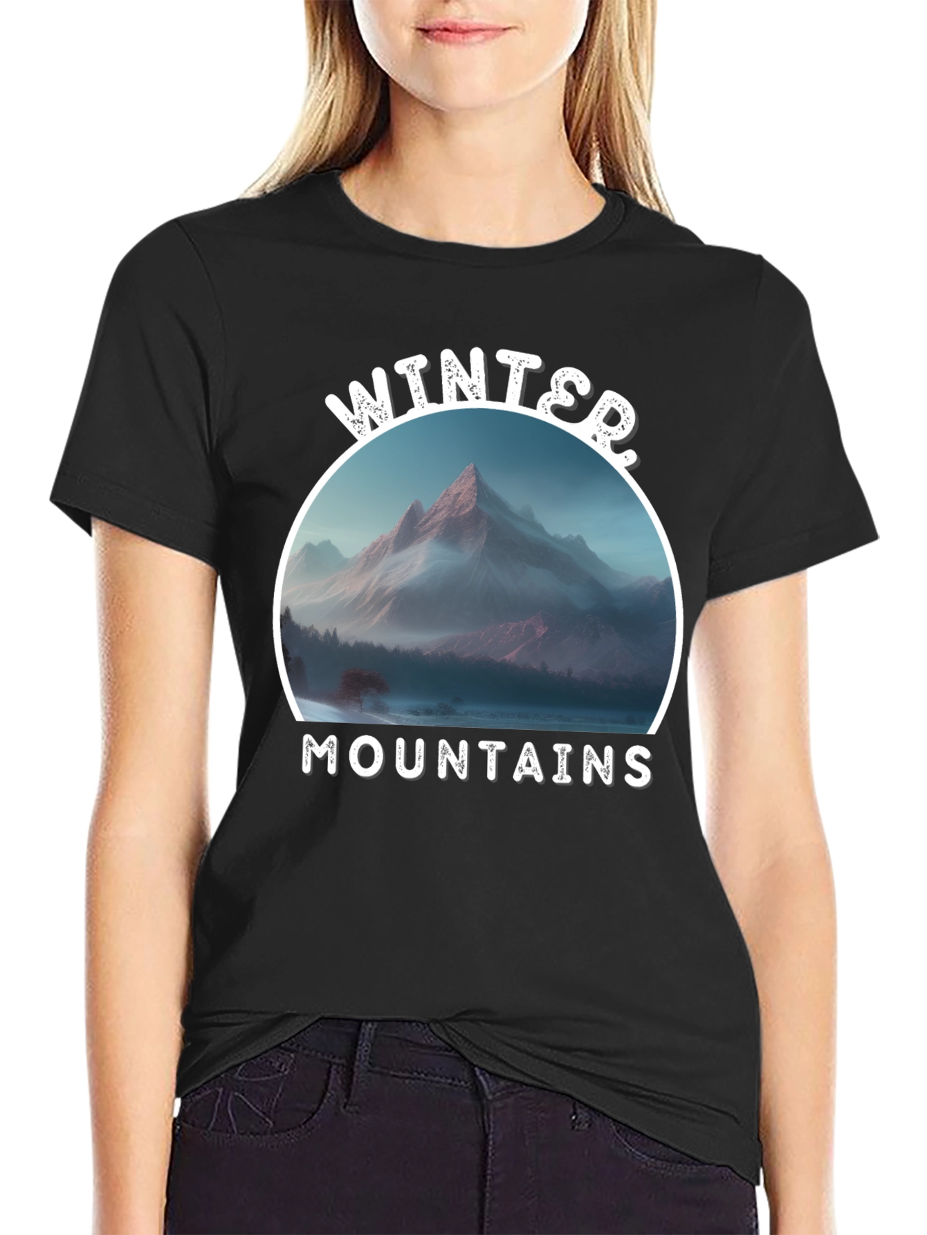 Winter Mountains Graphic Black T-Shirt