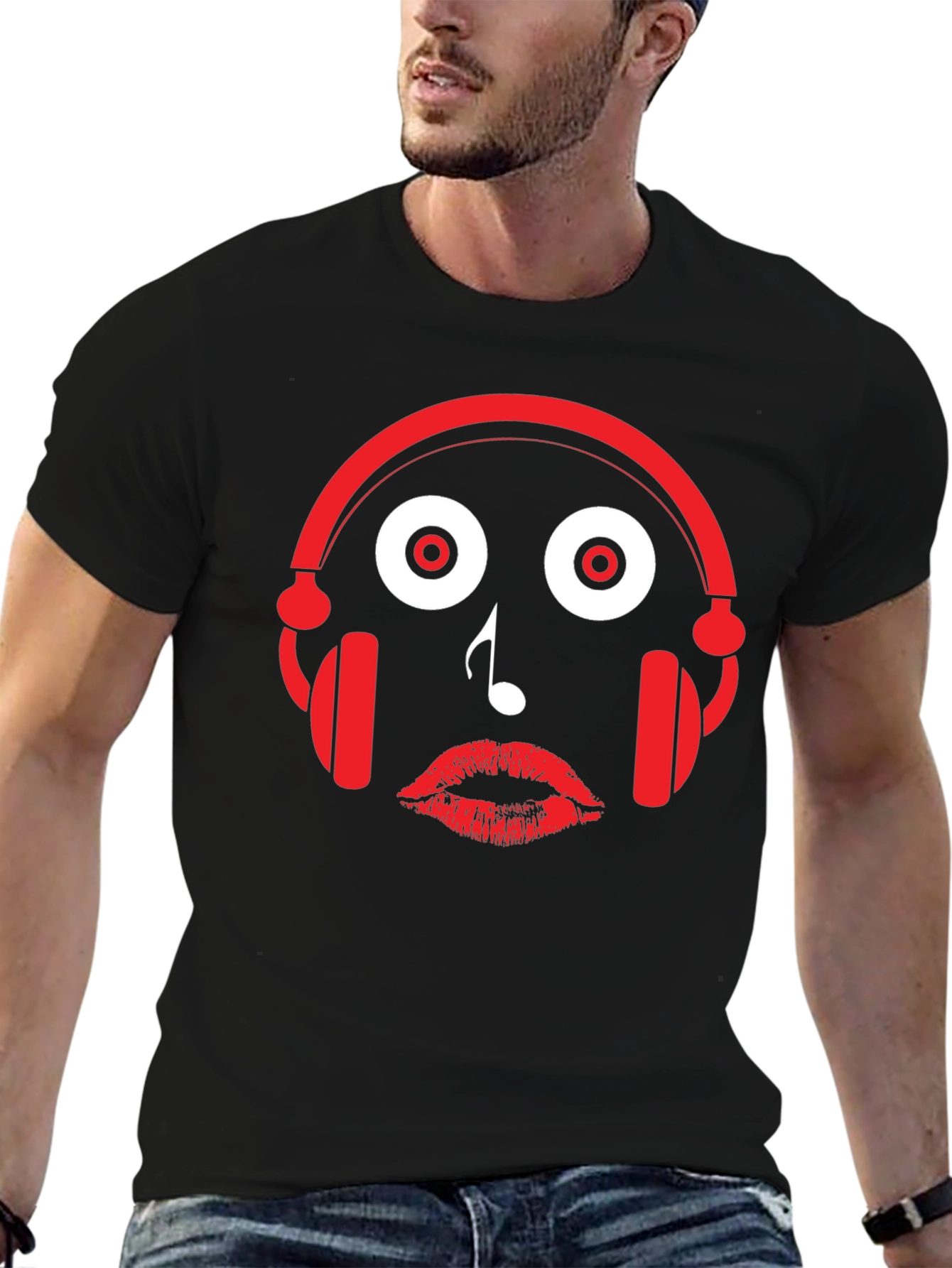 Music Lovers Tee: Headphones Note Lips Graphic T-Shirt
