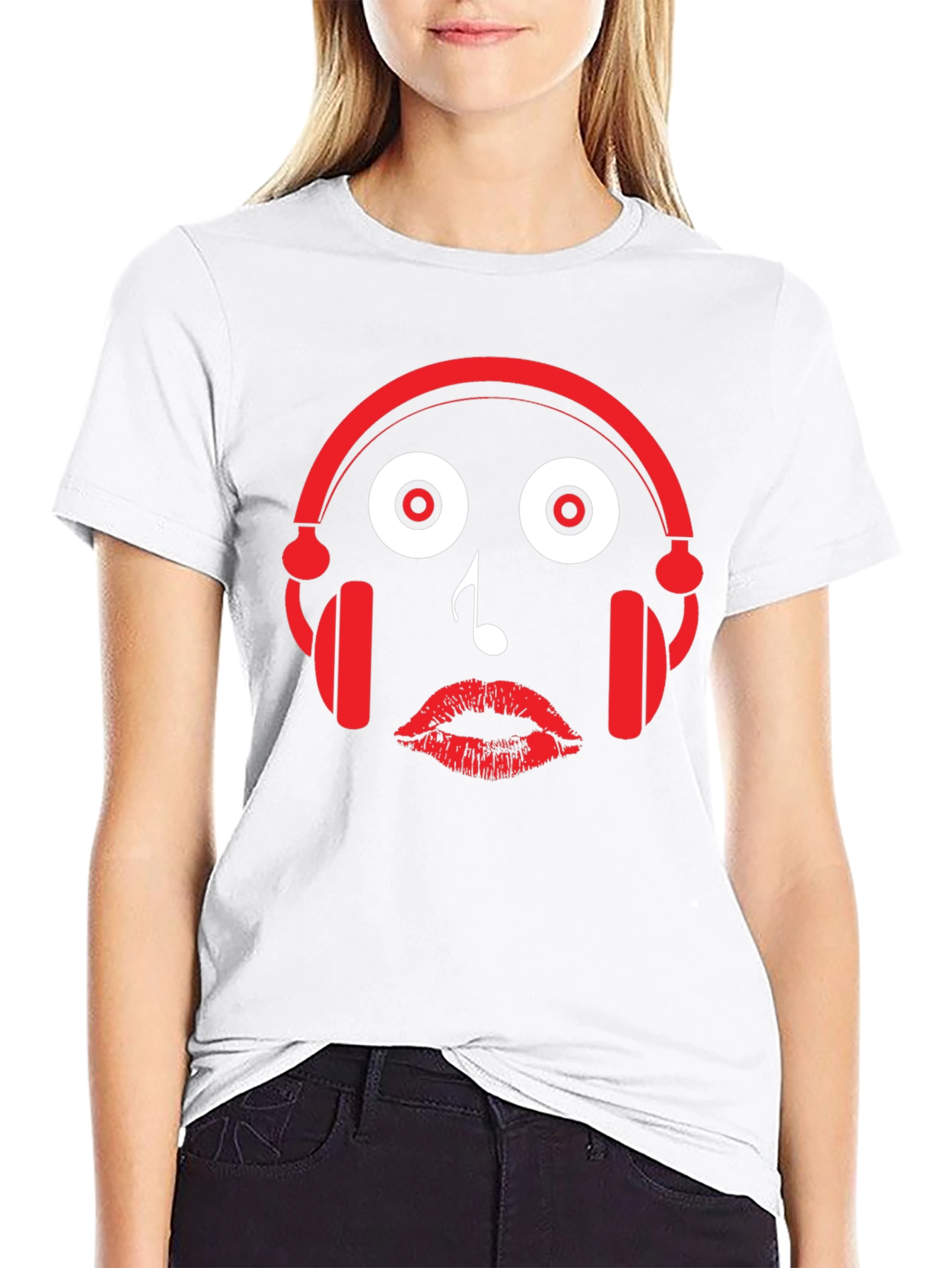 Music Lovers Tee: Headphones Note Lips Graphic T-Shirt