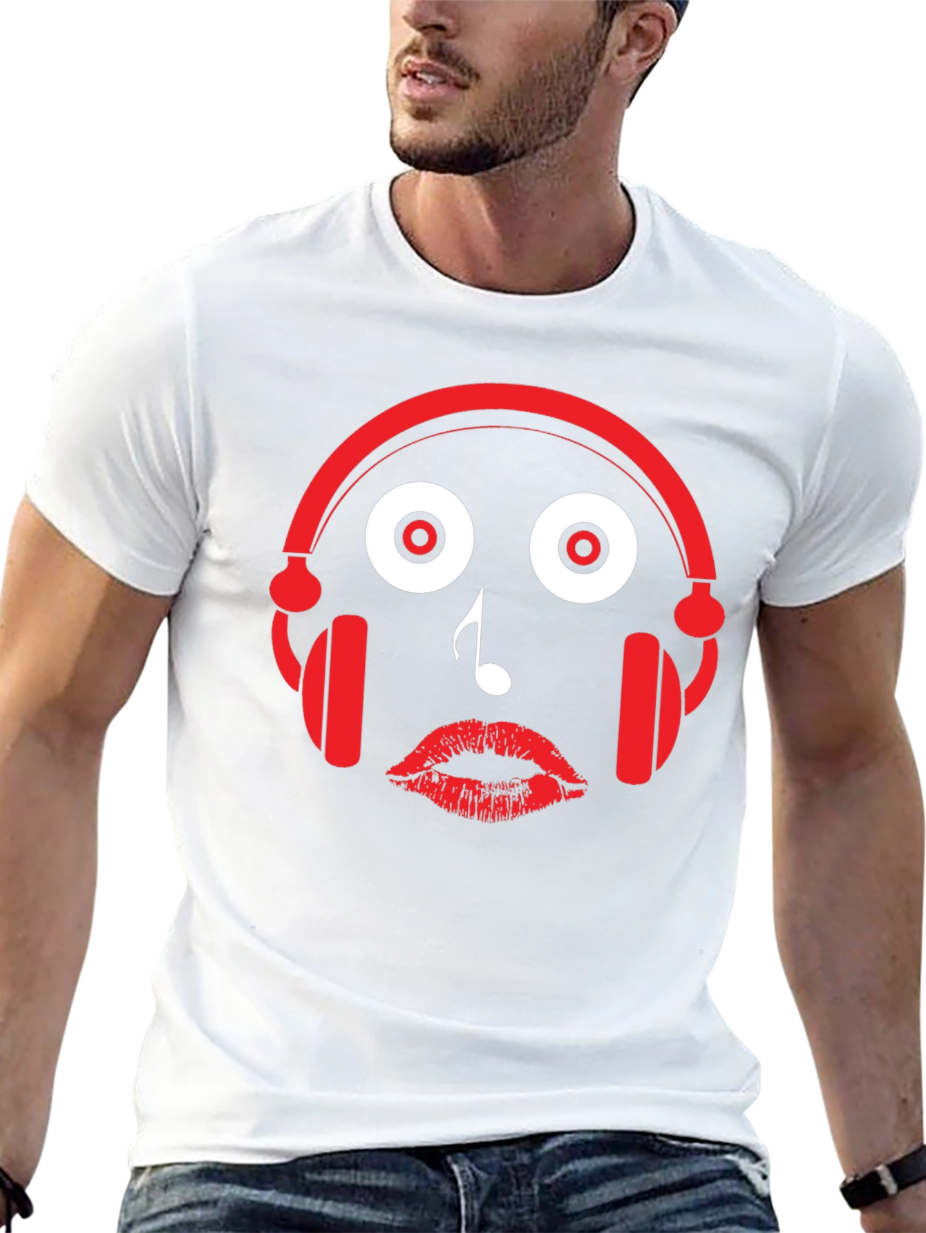 Music Lovers Tee: Headphones Note Lips Graphic T-Shirt