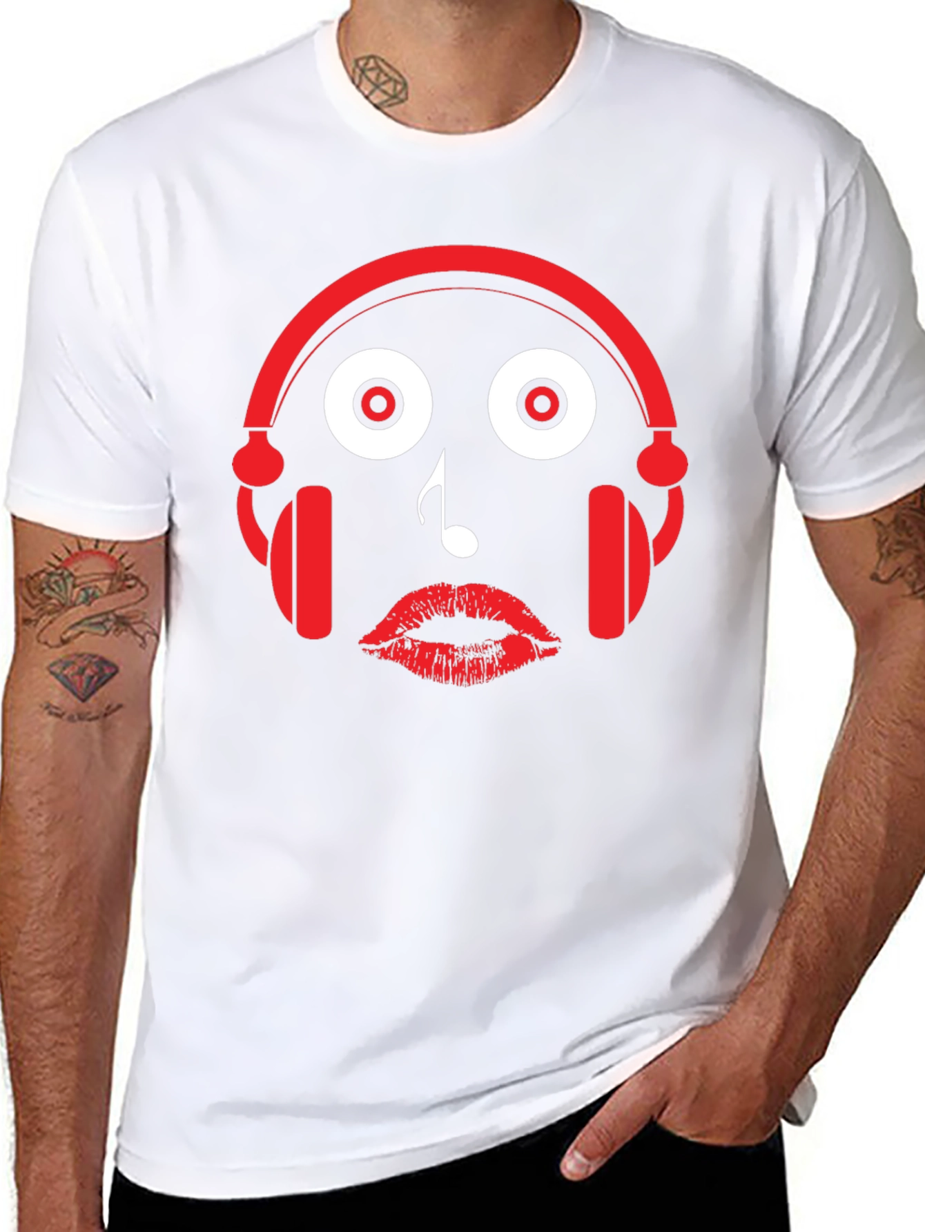 Music Lovers Tee: Headphones Note Lips Graphic T-Shirt