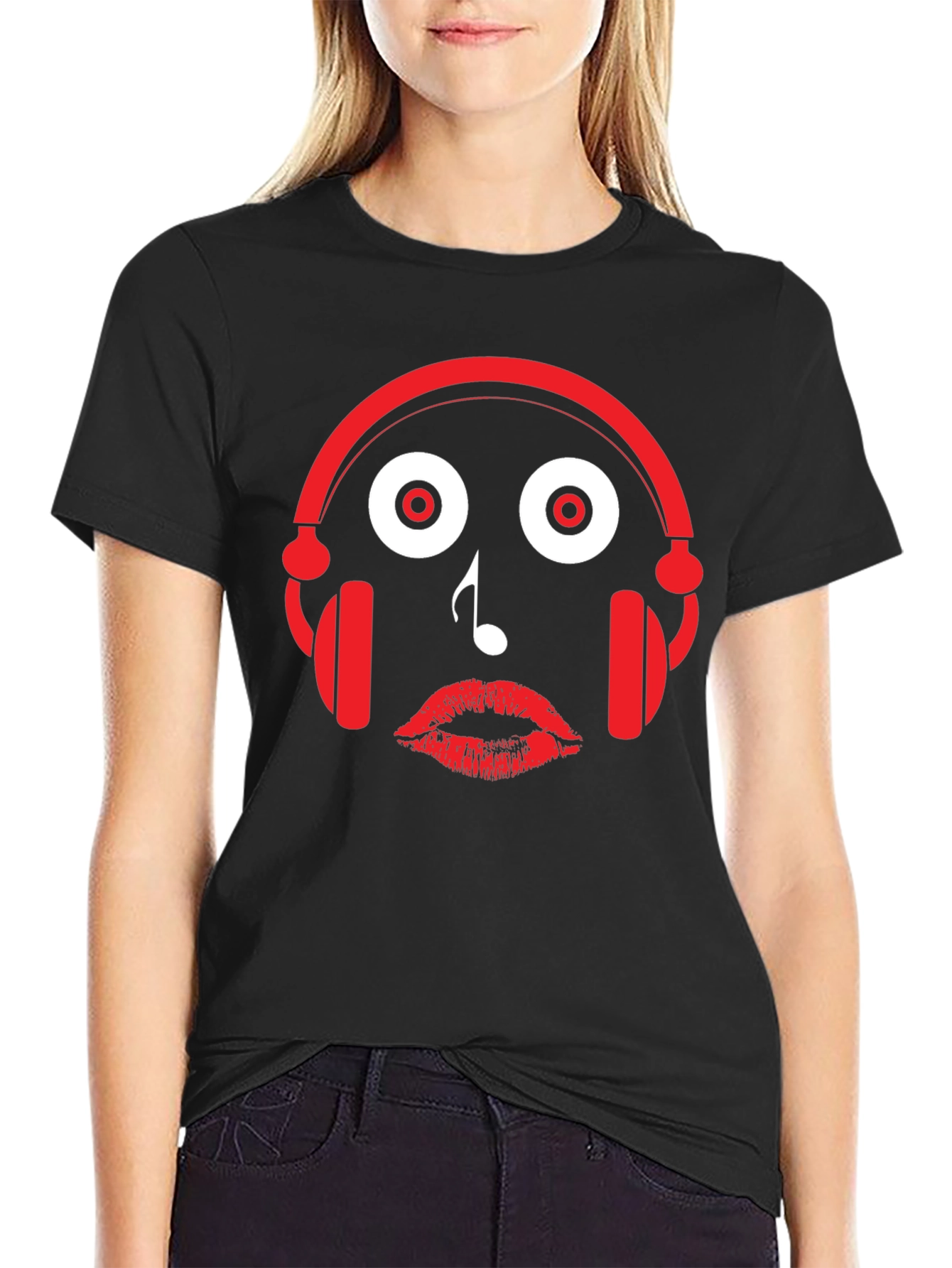 Music Lovers Tee: Headphones Note Lips Graphic T-Shirt